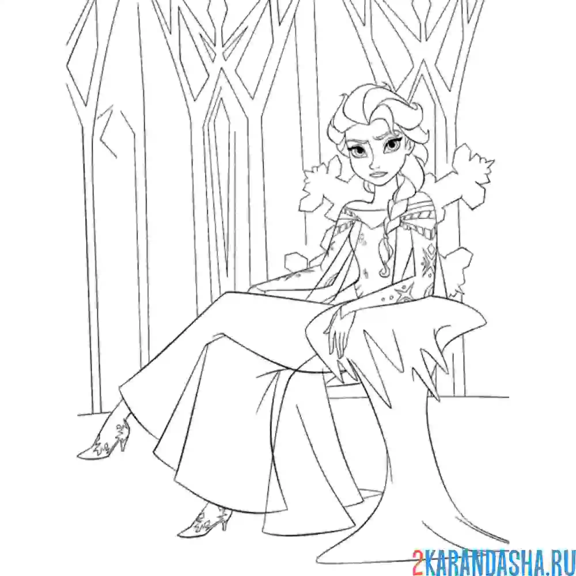 Раскраска королева эльза на троне