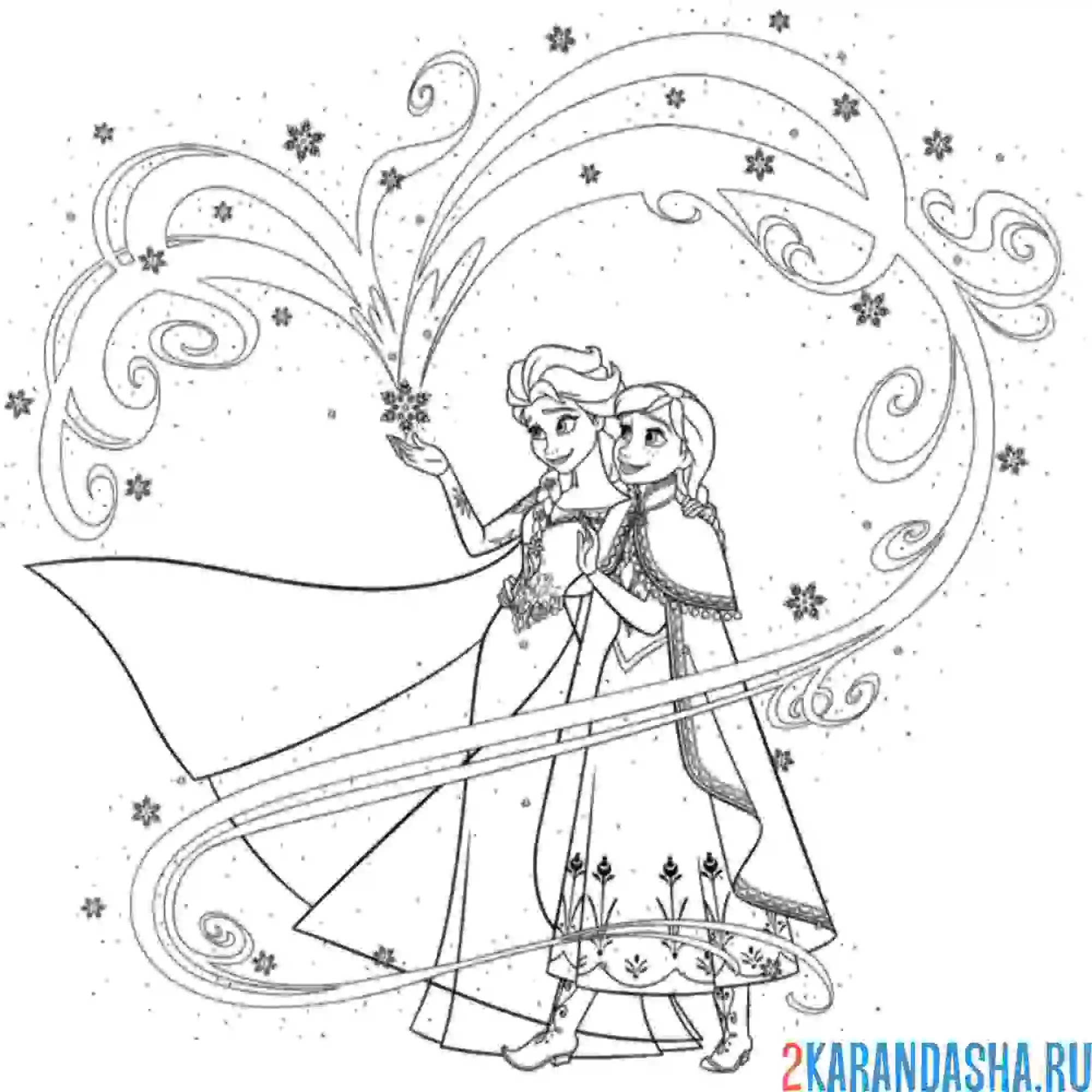 Раскраска эльза показывает волшебство анне