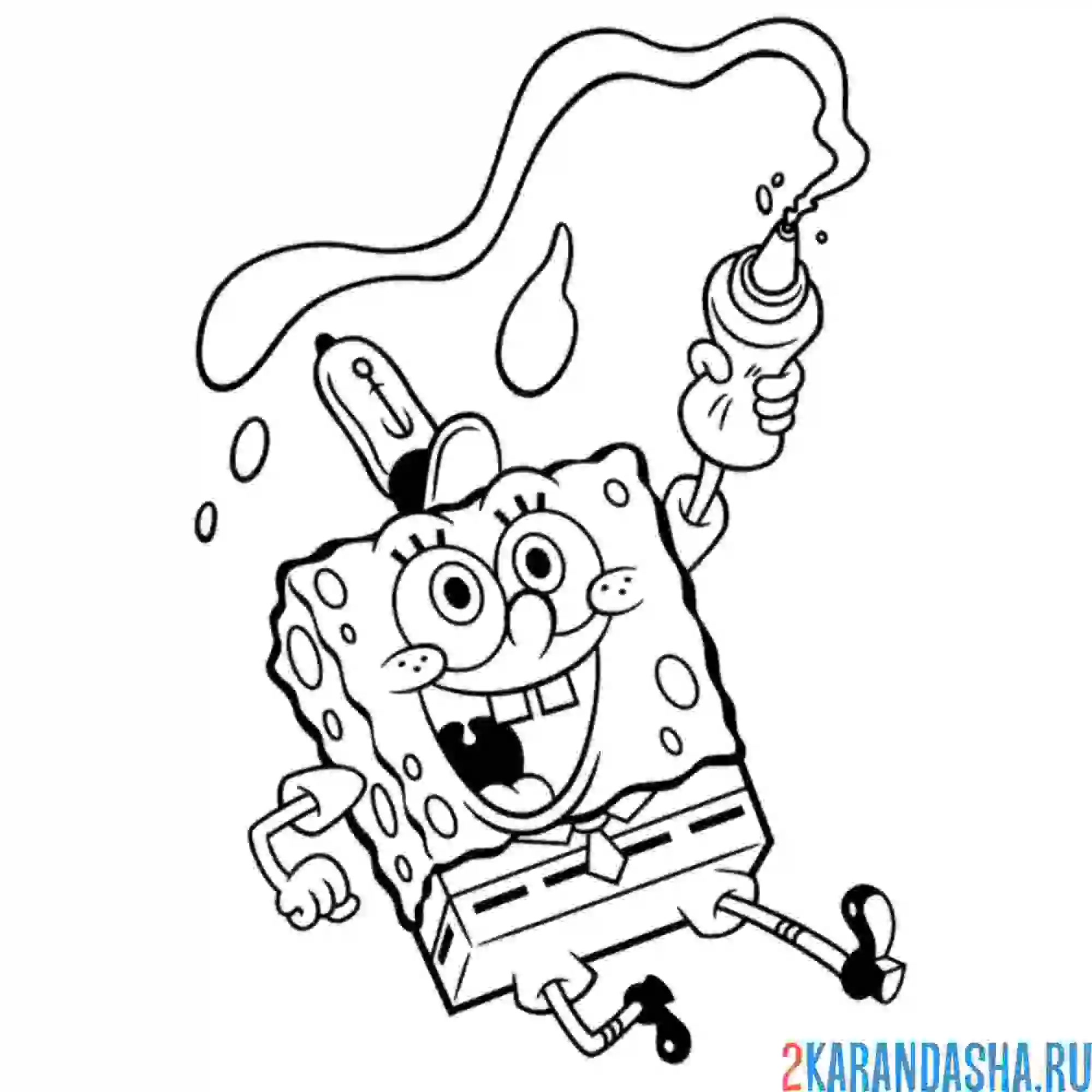 Раскраска губка боб выдавливает кетчуп