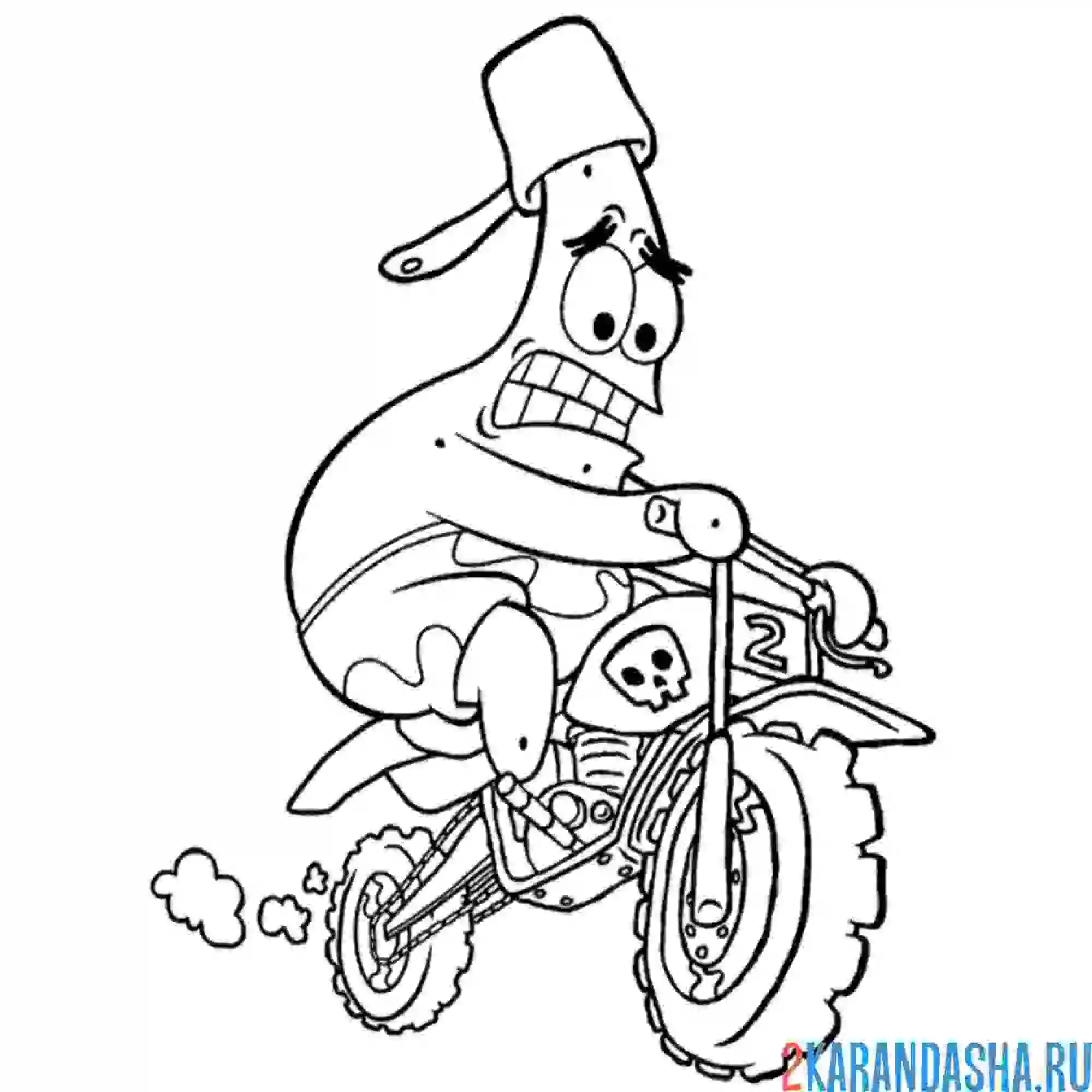 Раскраска патрик на мотоцикле