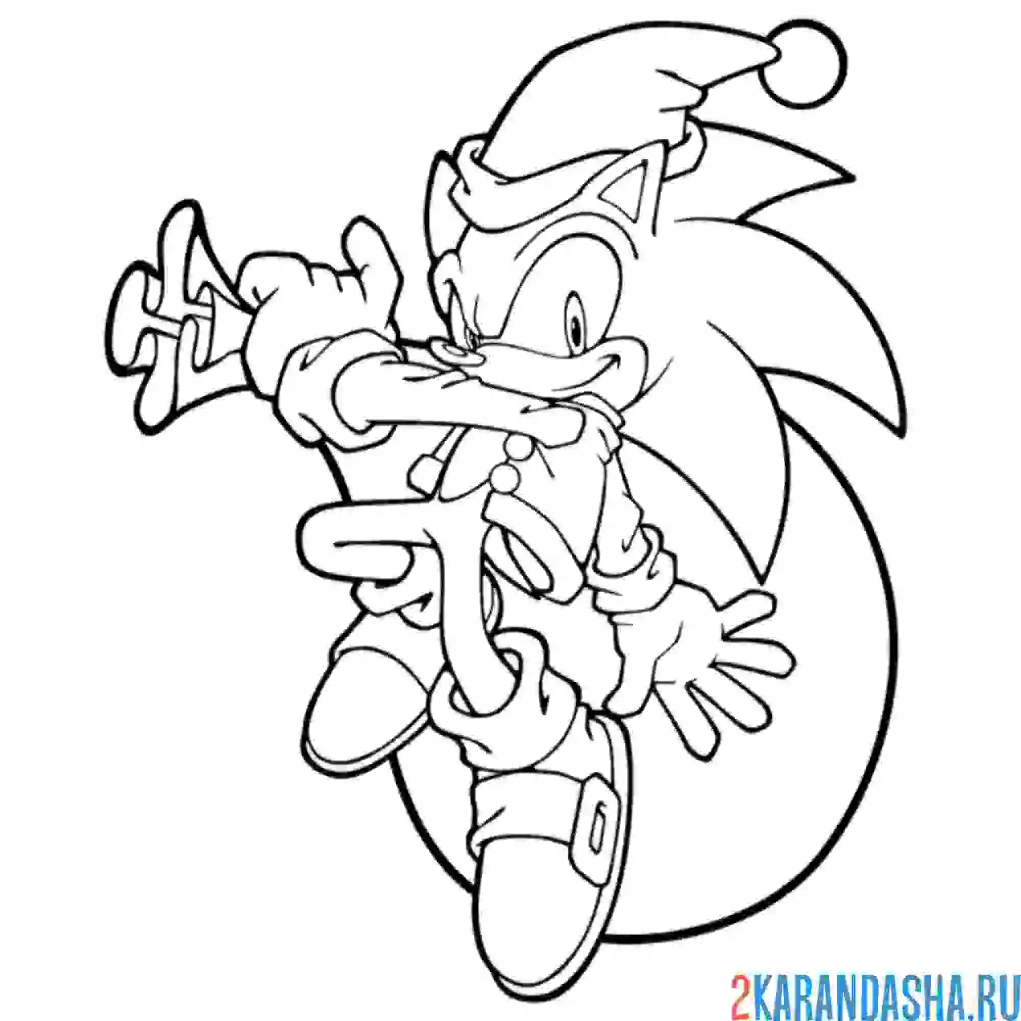 Раскраска ёж соник с мешком подарков