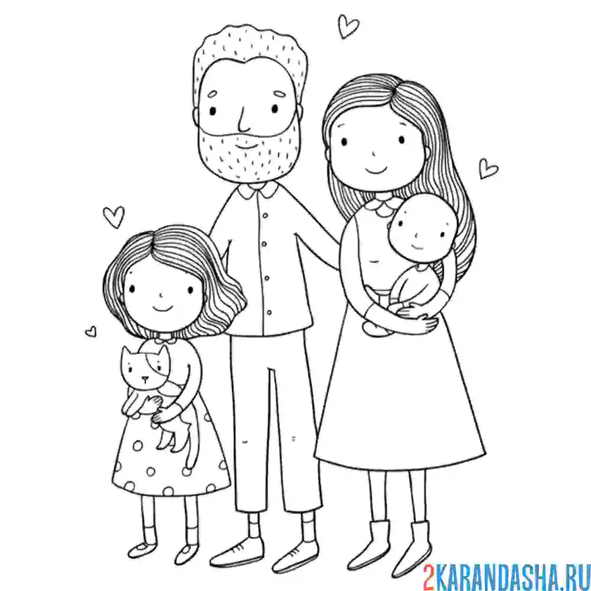 Раскраска молодая дружная семья