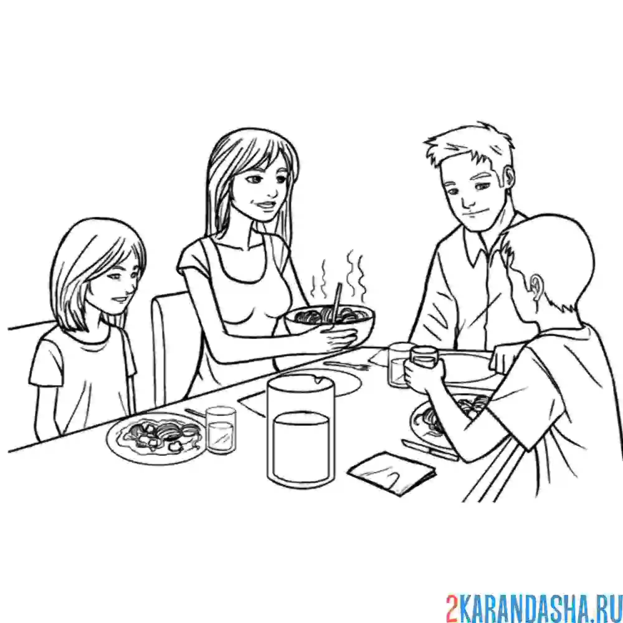 Раскраска семейный ужин