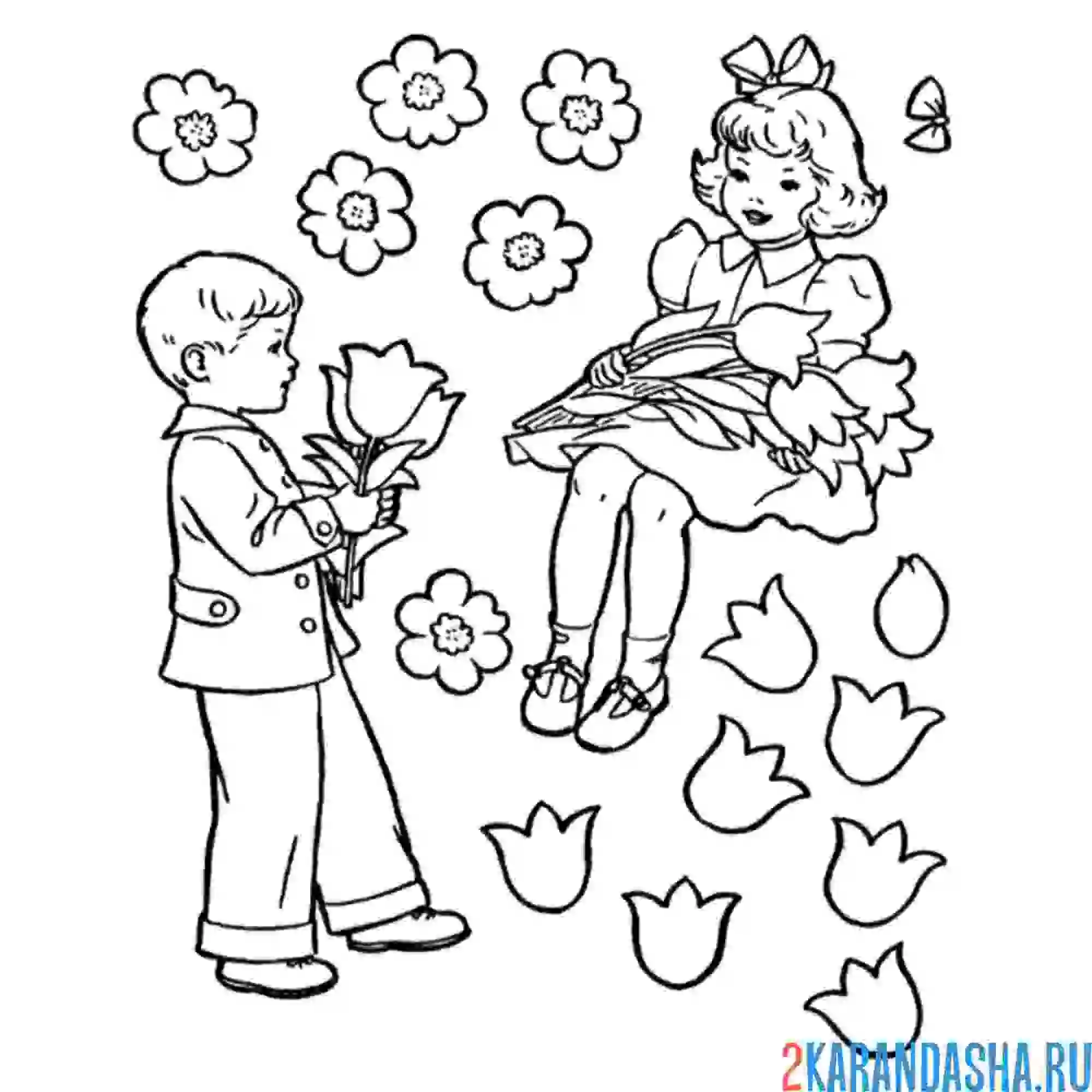 Раскраска мальчик и девочка, брат и сестра