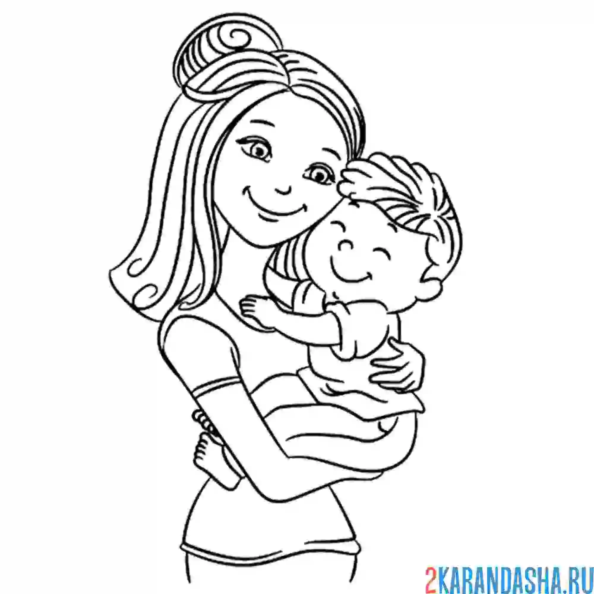 Раскраска мама на руках с малышом