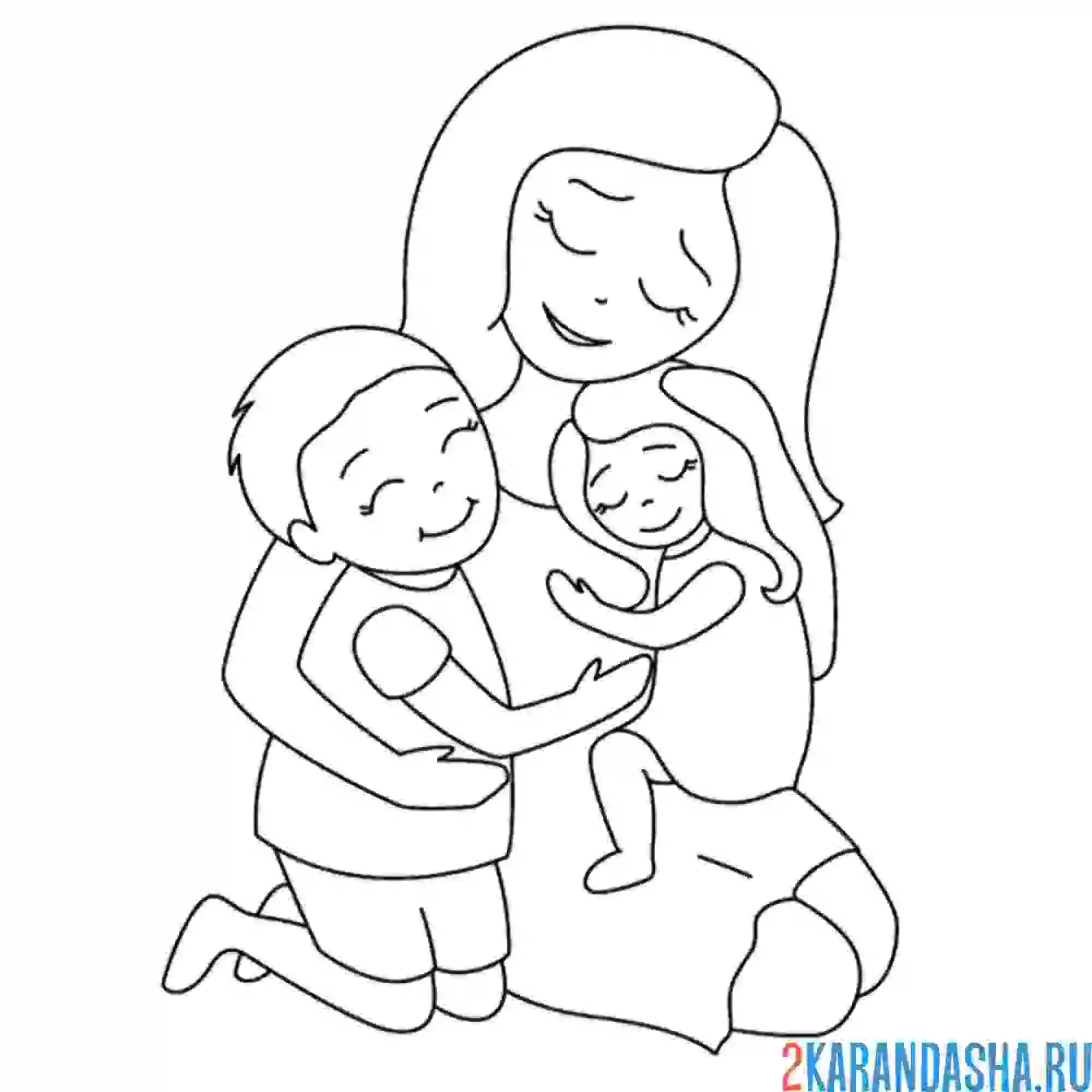 Раскраска мама и двое детишек