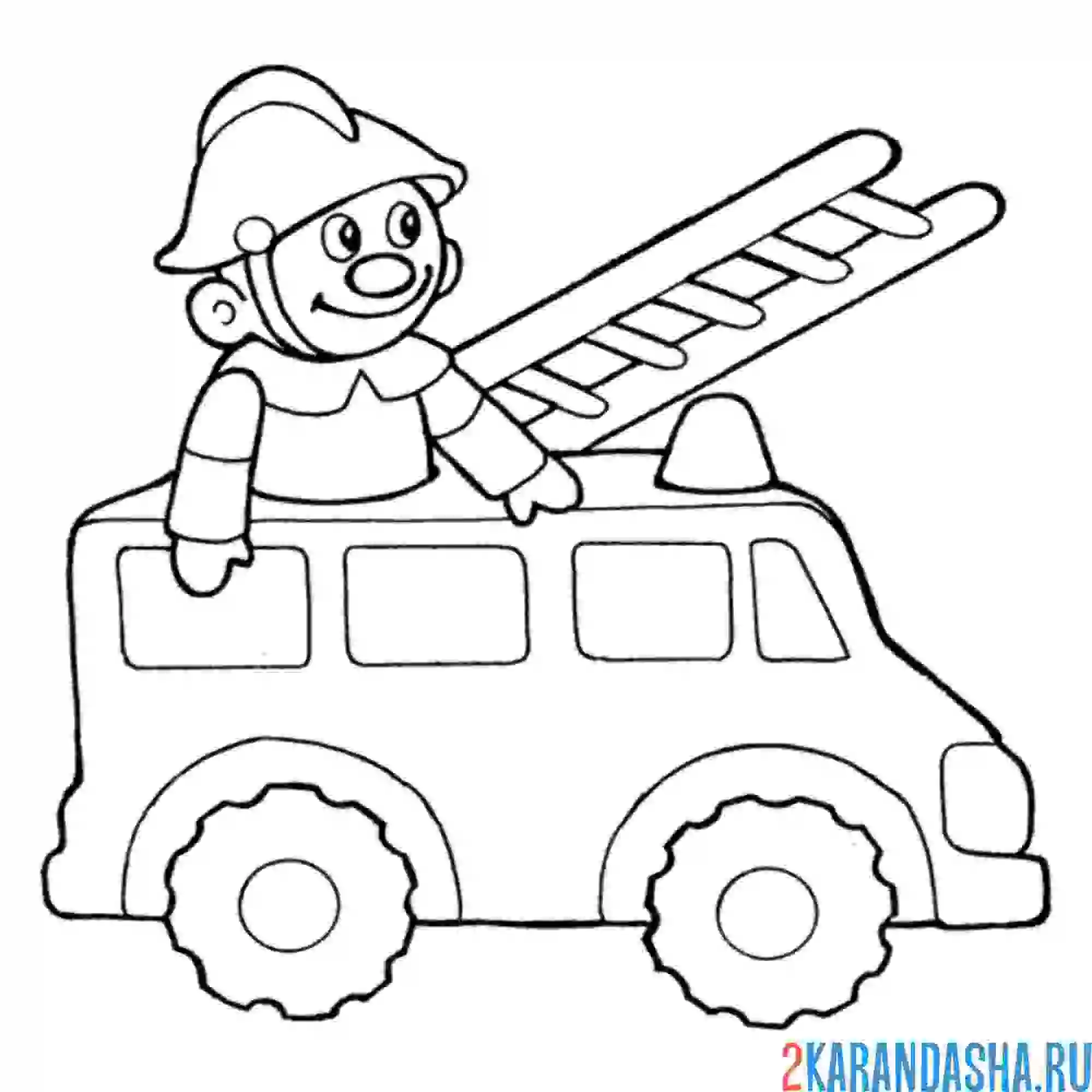 Раскраска пожарная машинка с человечком