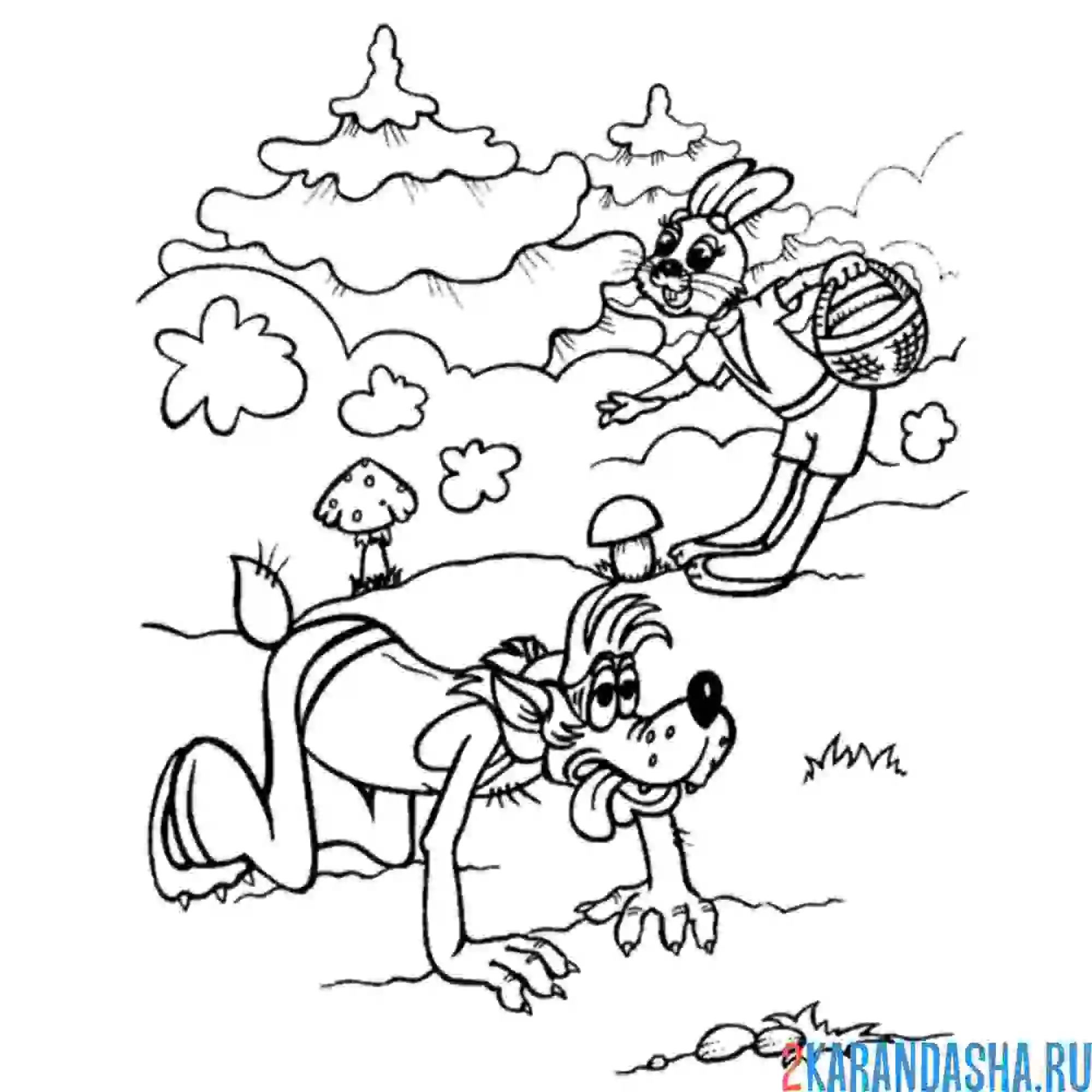 Раскраска волк устал от зайца