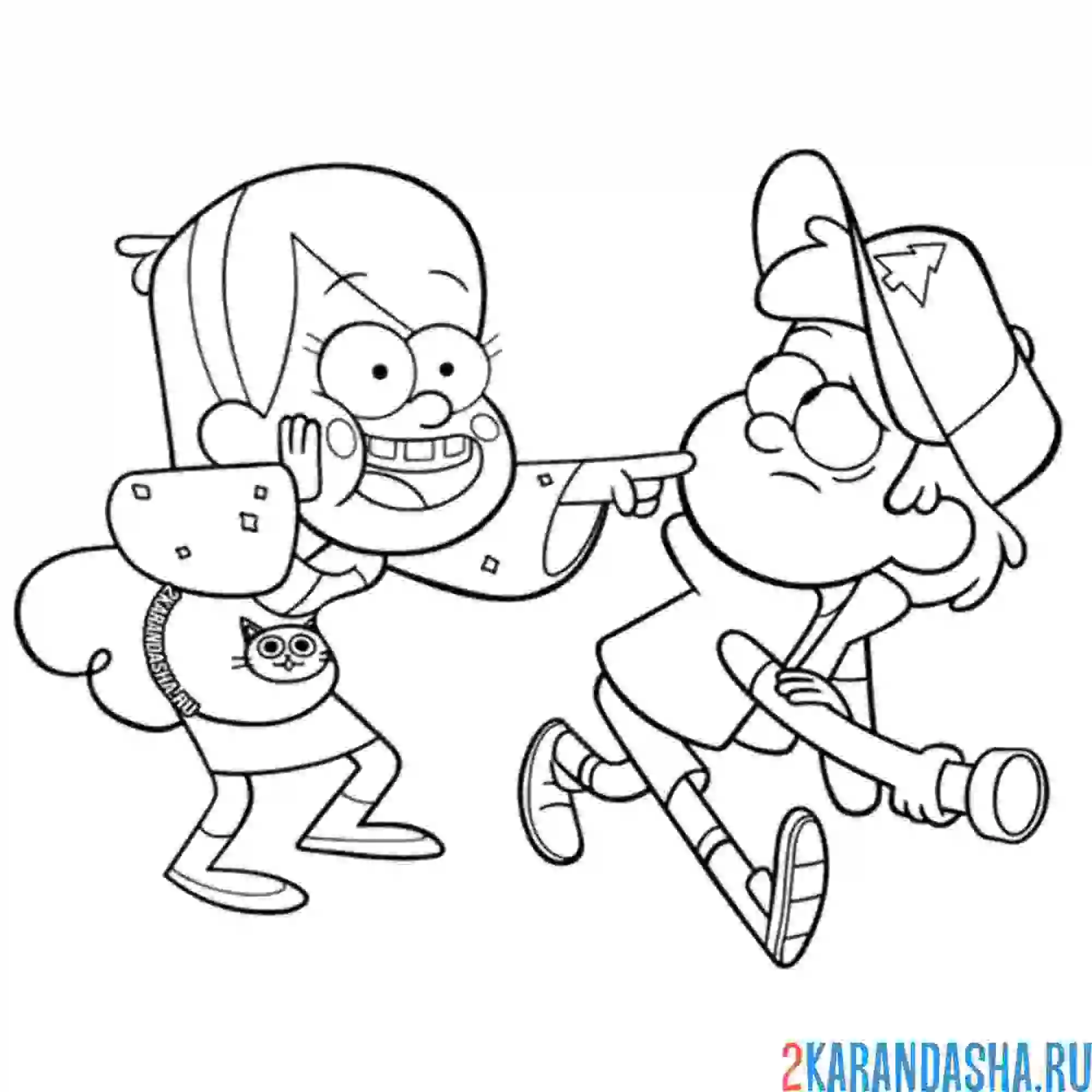 Раскраска мэйбл пайнс и диппер в шоке