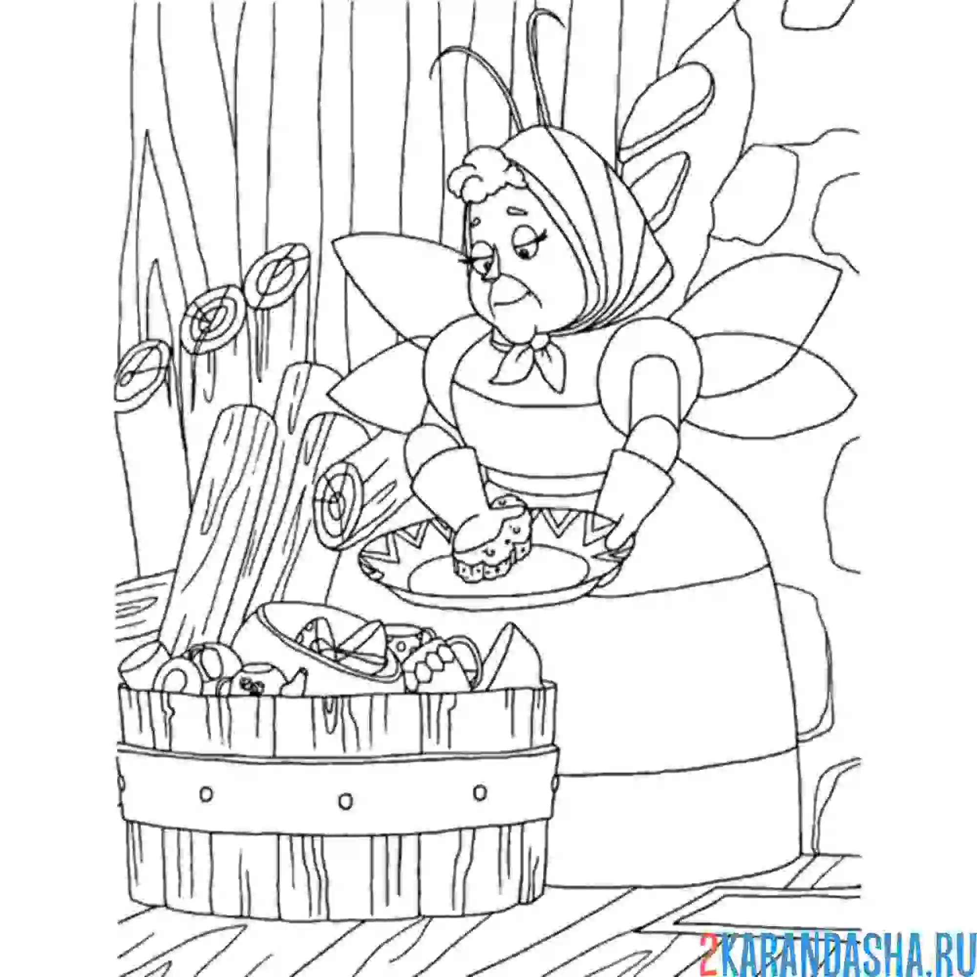 Раскраска баба капа на кухне
