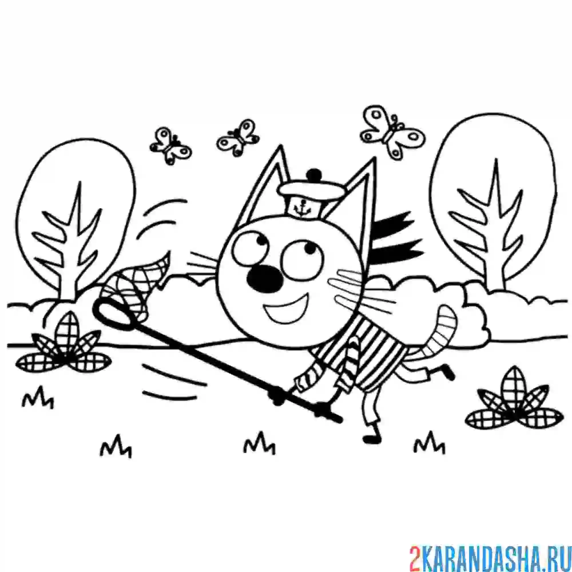 Раскраска коржик ловит бабочек