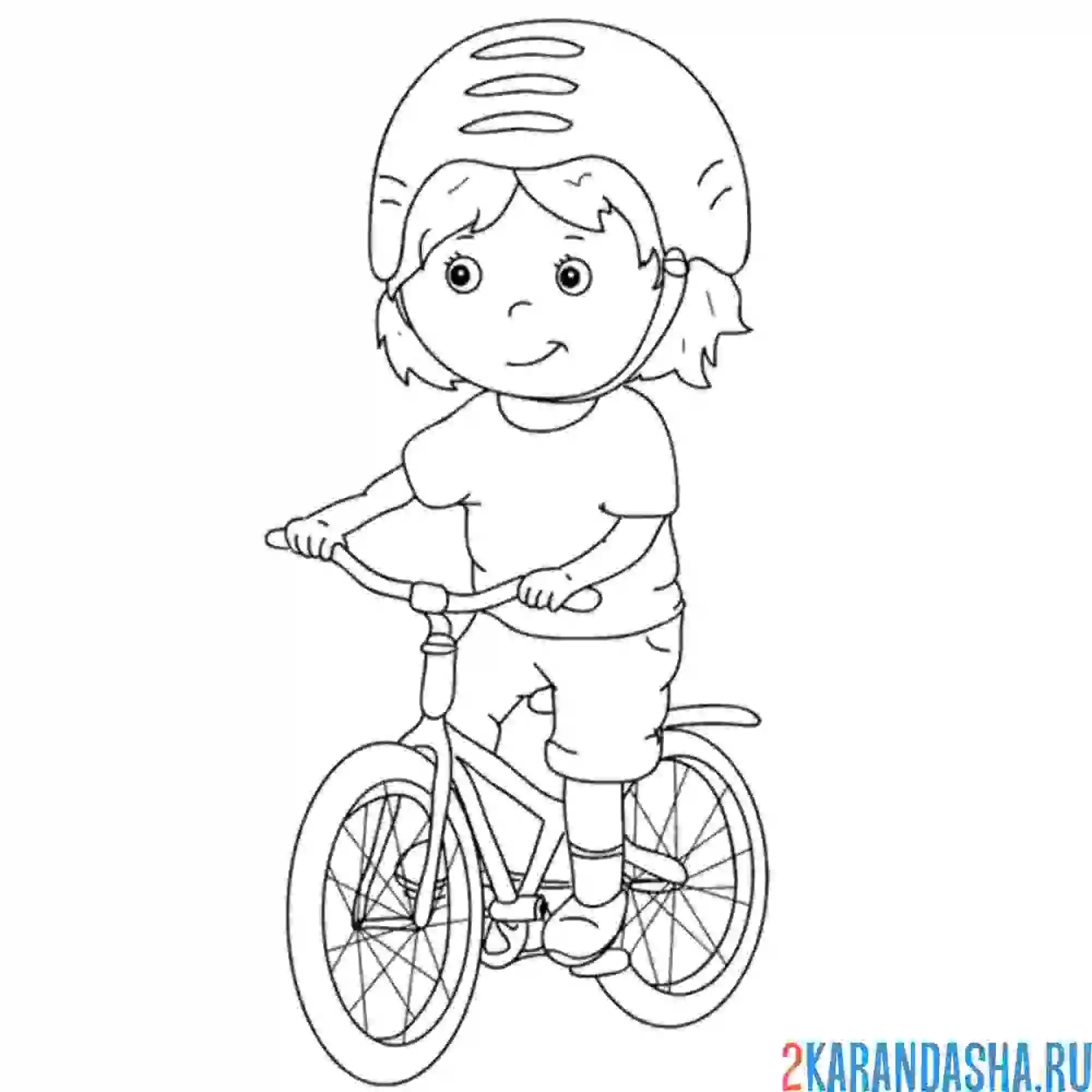 Раскраска девочка в шлеме на велосипеде