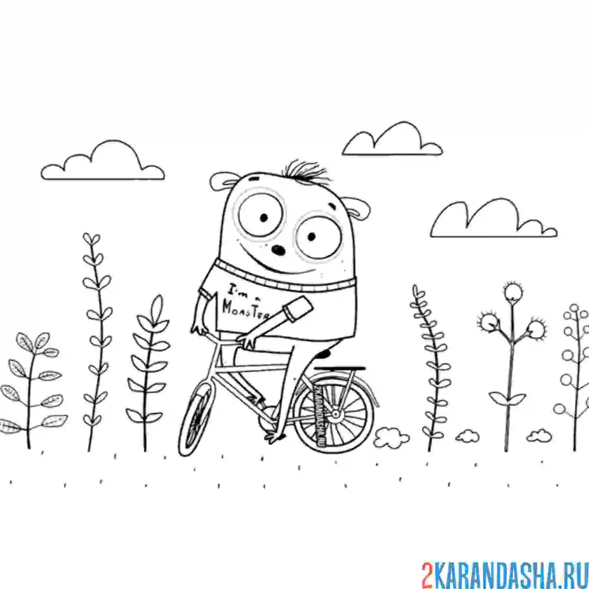 Раскраска смешной зверек на велосипеде