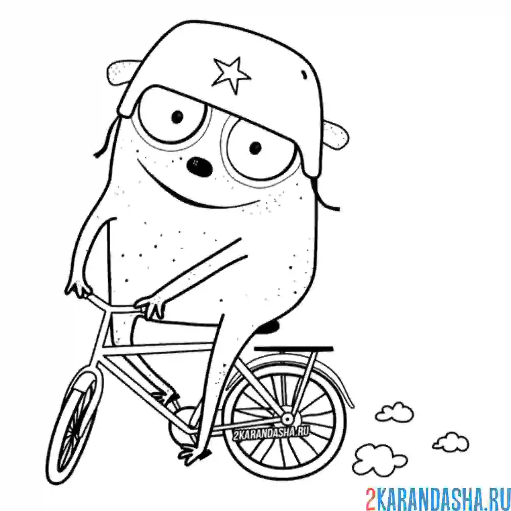 Раскраска зверюшка на велосипеде