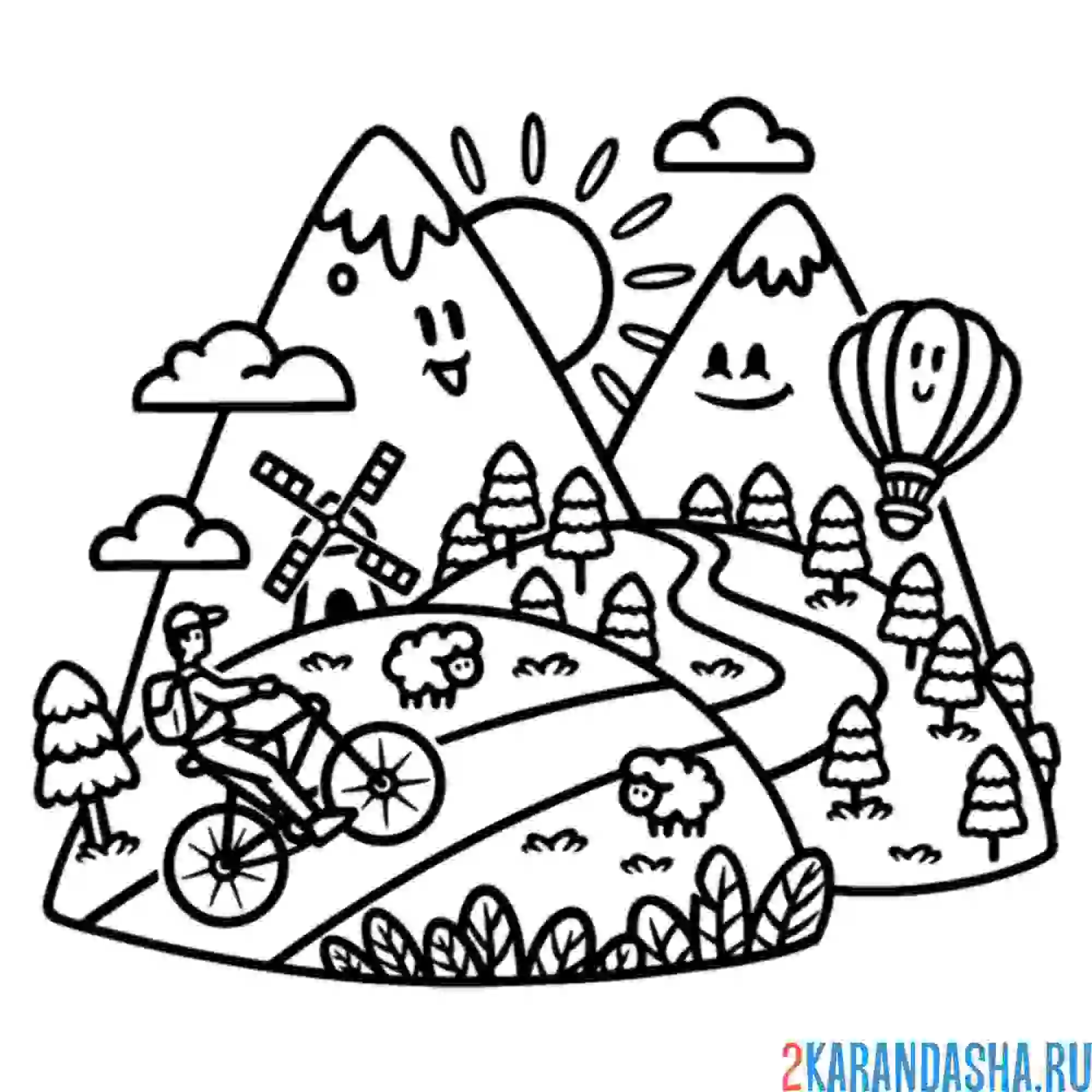 Раскраска туристический велосипед