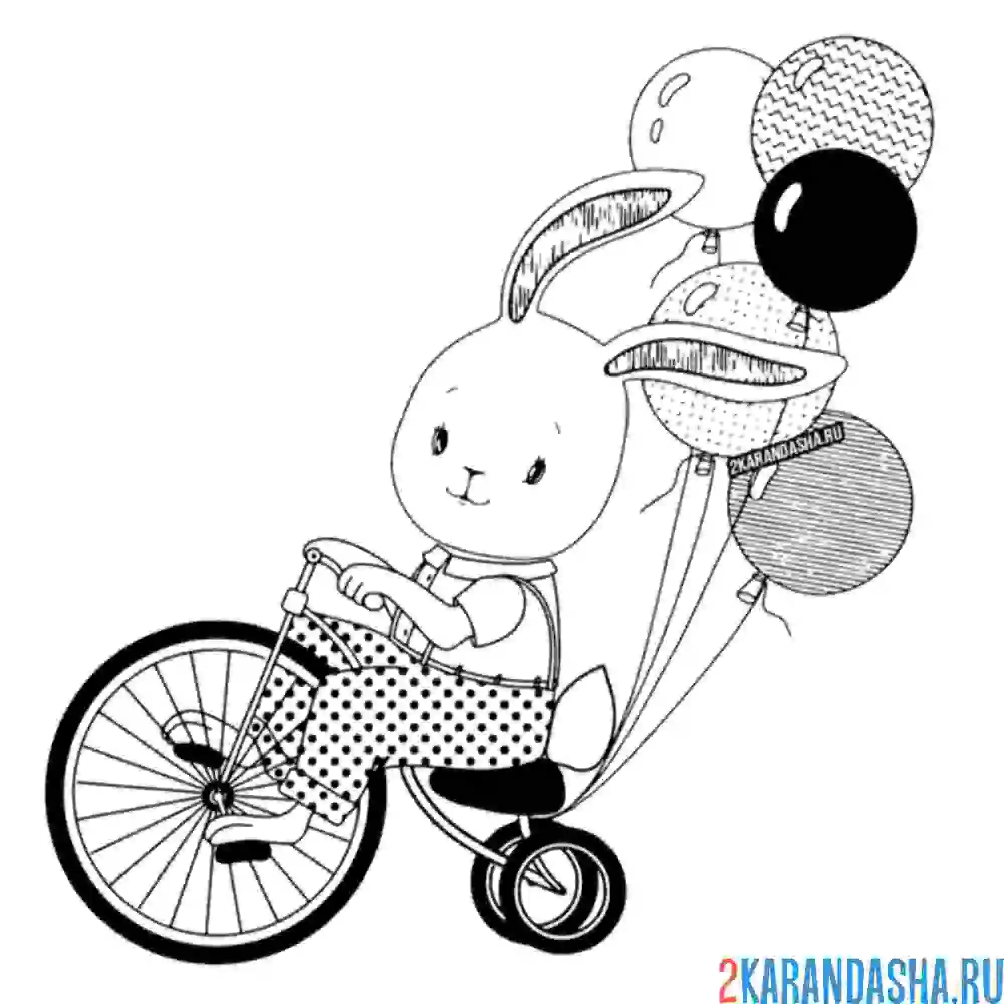 Раскраска милый зайчишка на велосипеде
