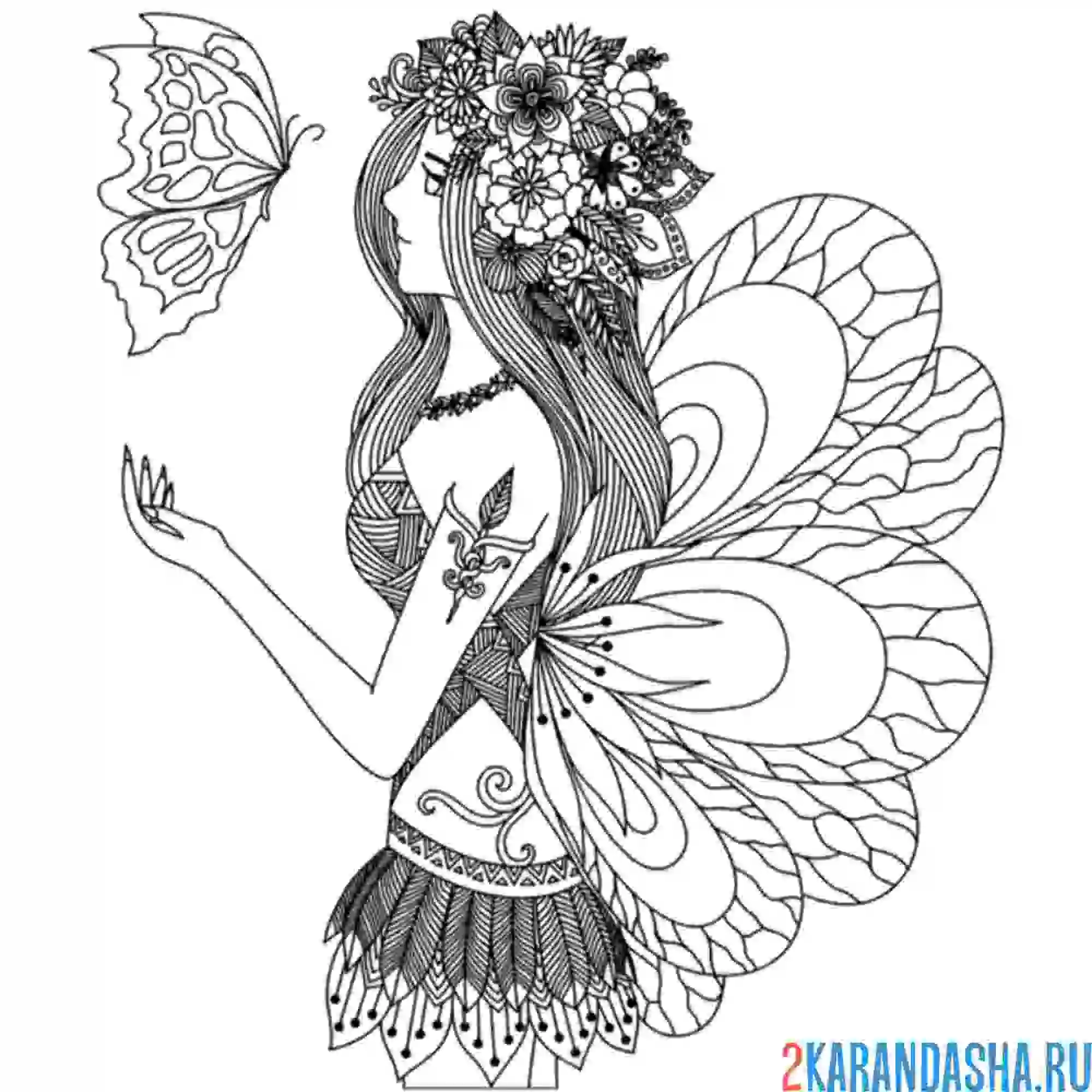 Раскраска девушка фея