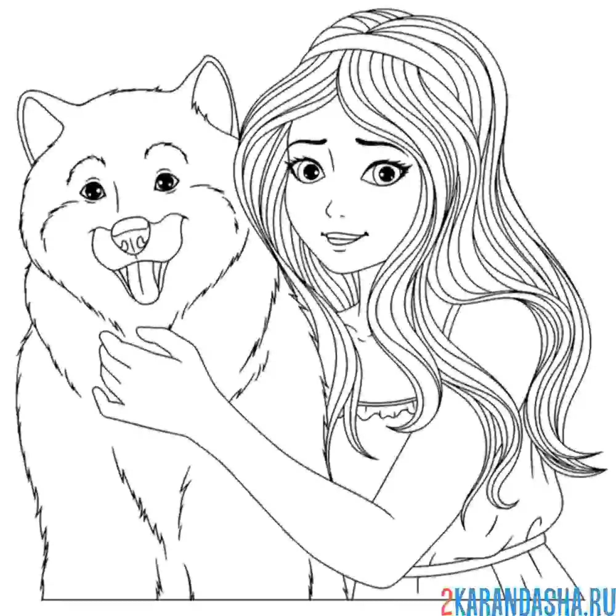 Раскраска девушка и собака