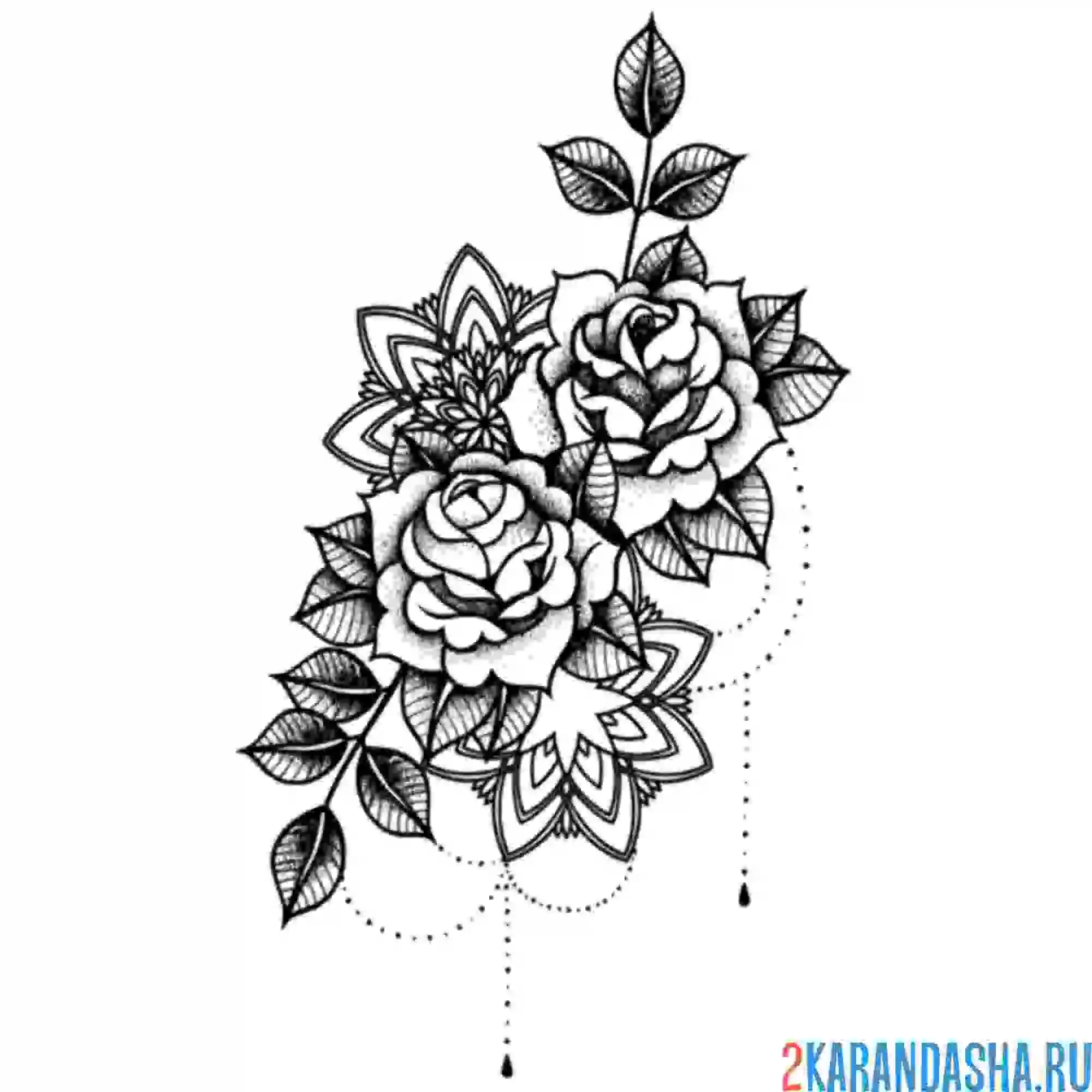 Раскраска розы как тату