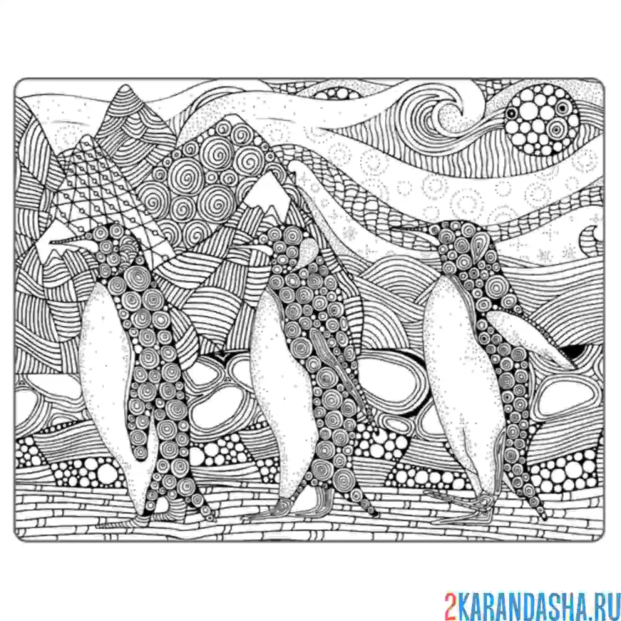 Раскраска пингвины антистресс