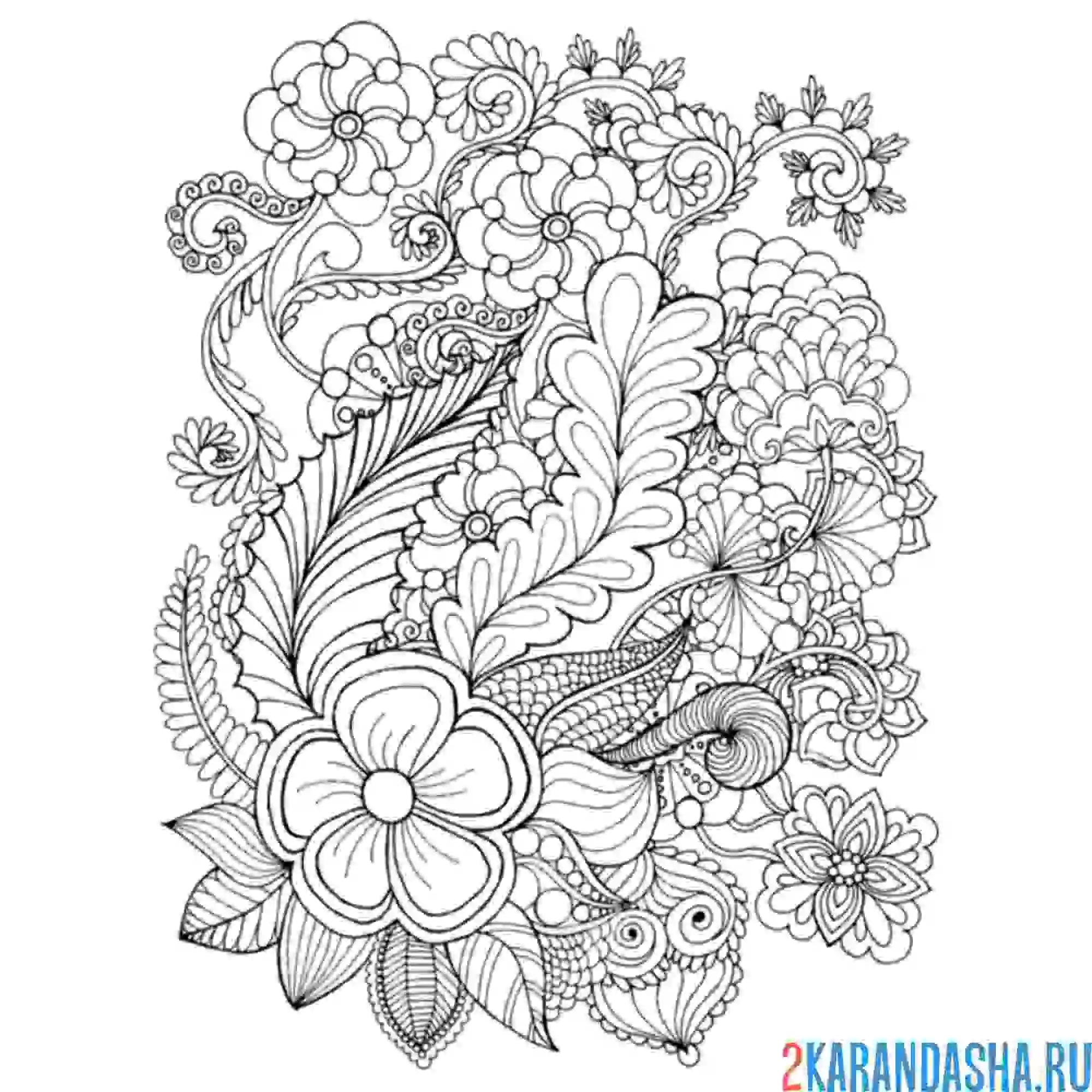 Раскраска цветочная тема антистресс