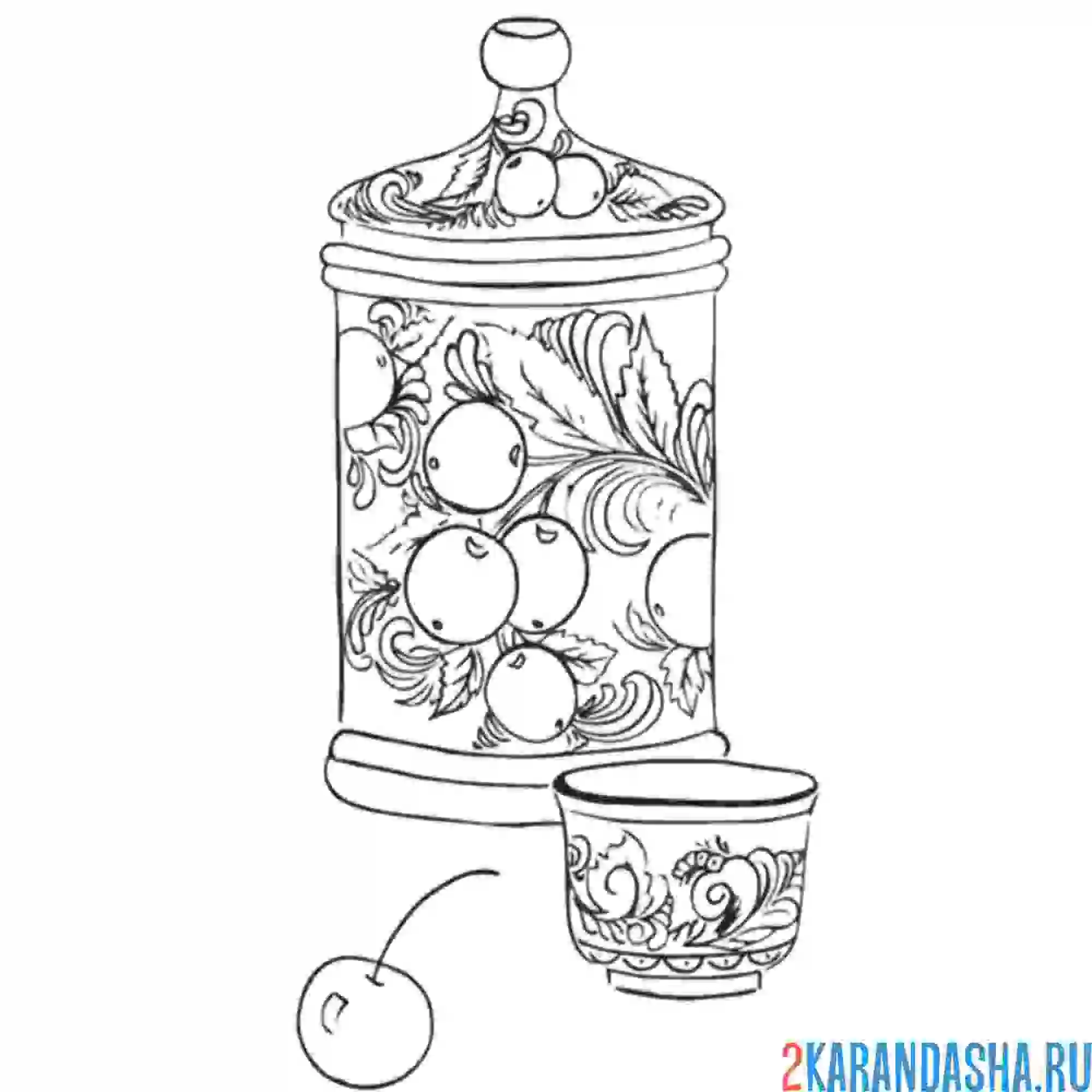 Раскраска хохлома чашка и банка