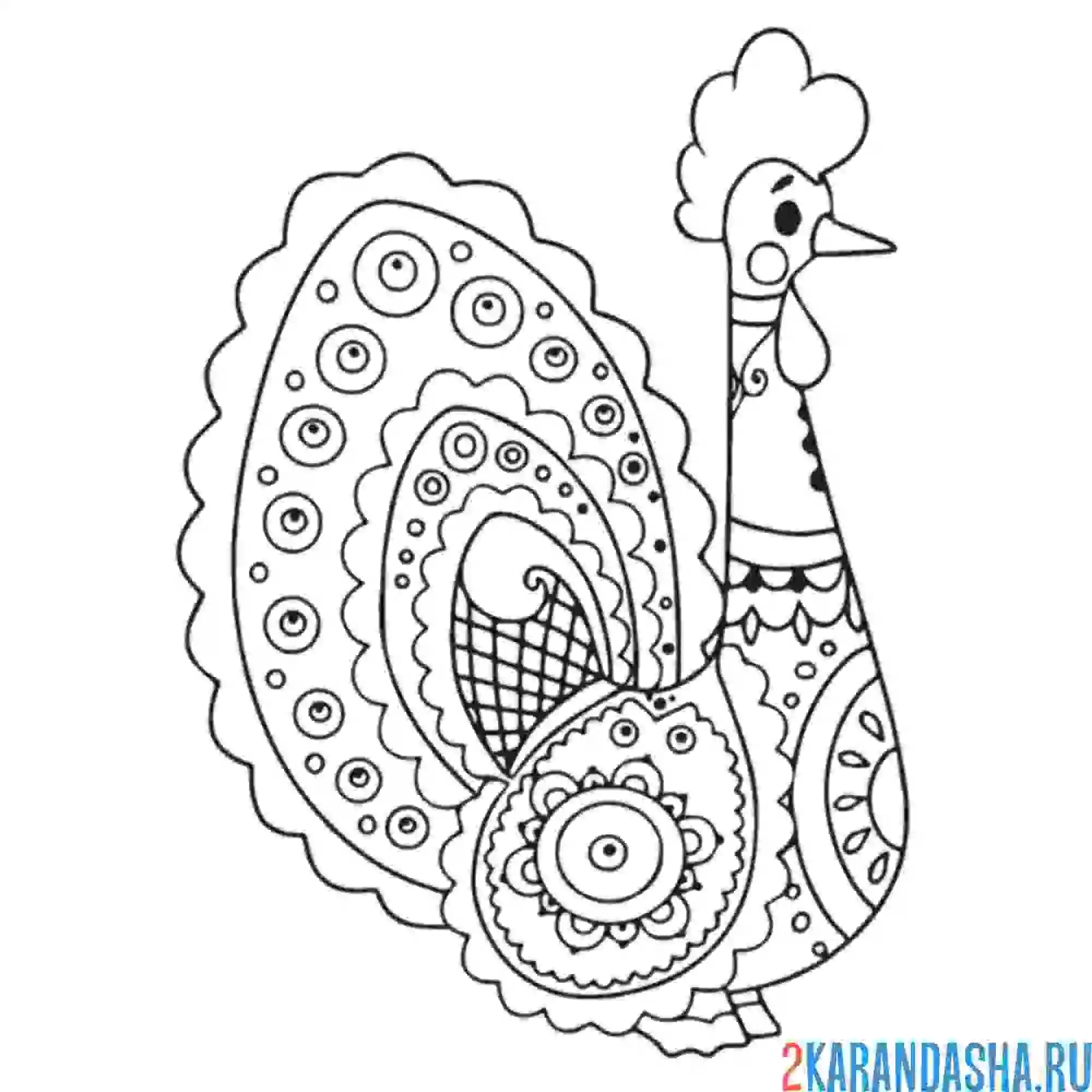 Раскраска хохлома петушок
