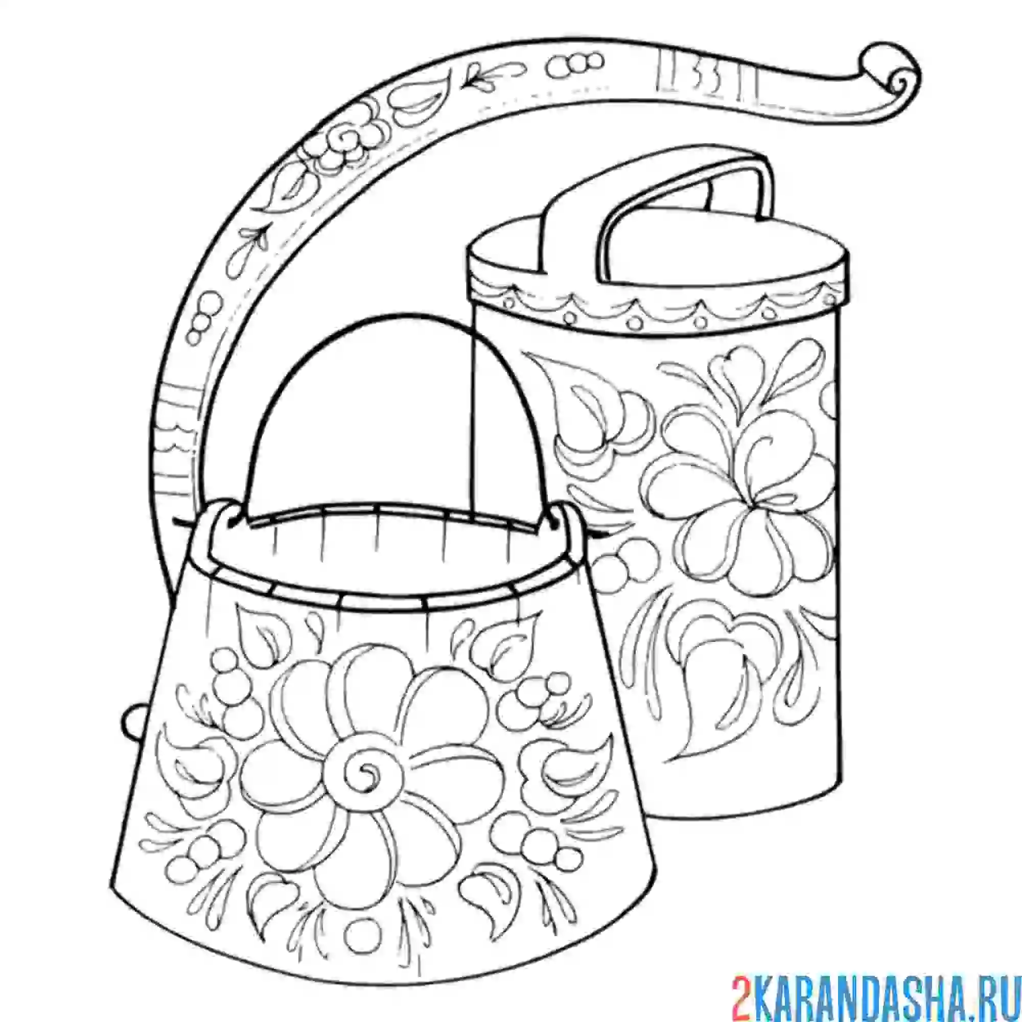 Раскраска хохлома ведро