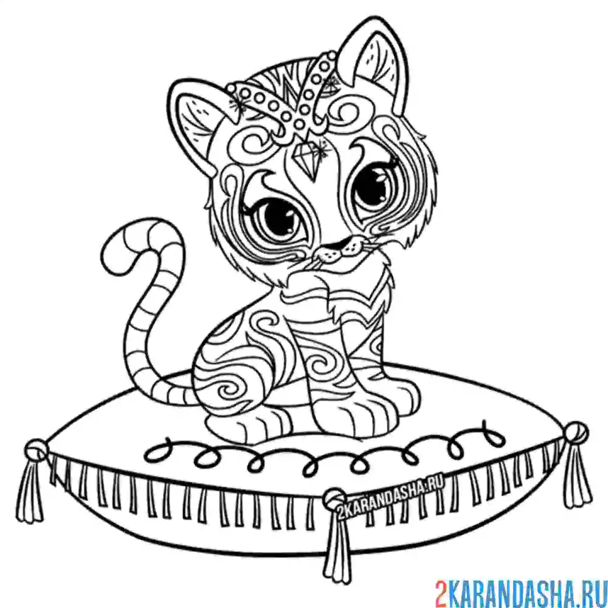 Раскраска тигренок нахал на подушке