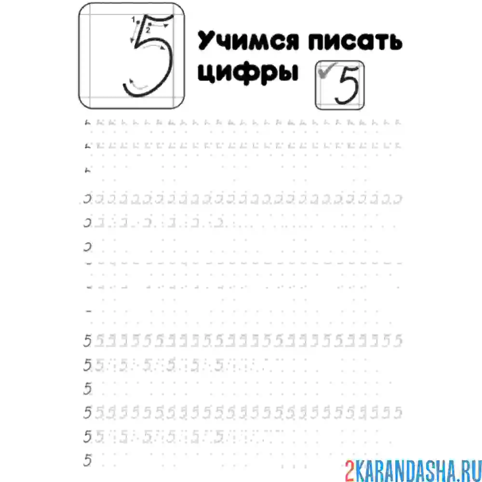 Раскраска пропись цифра 5