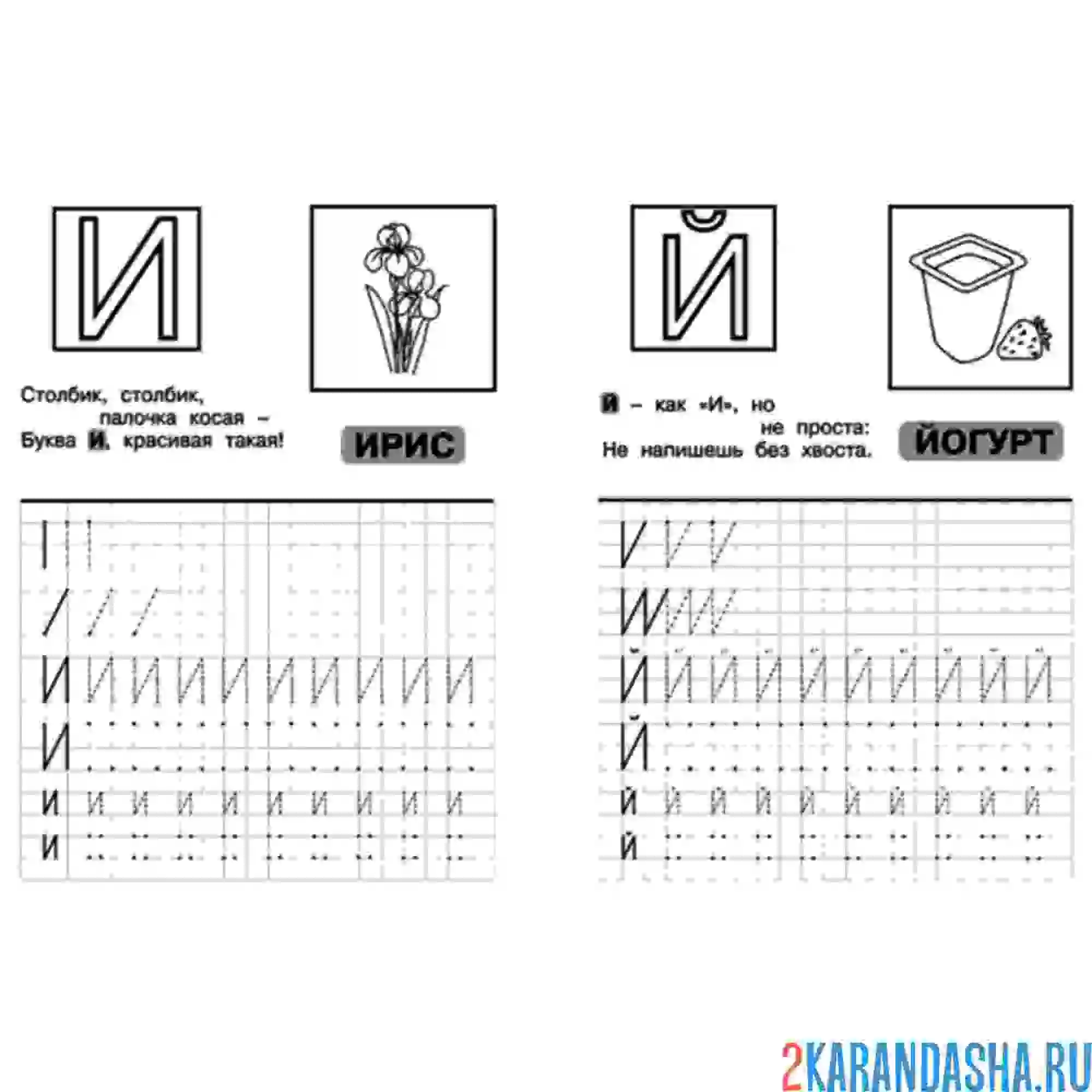 Раскраска две прописи буква и, й