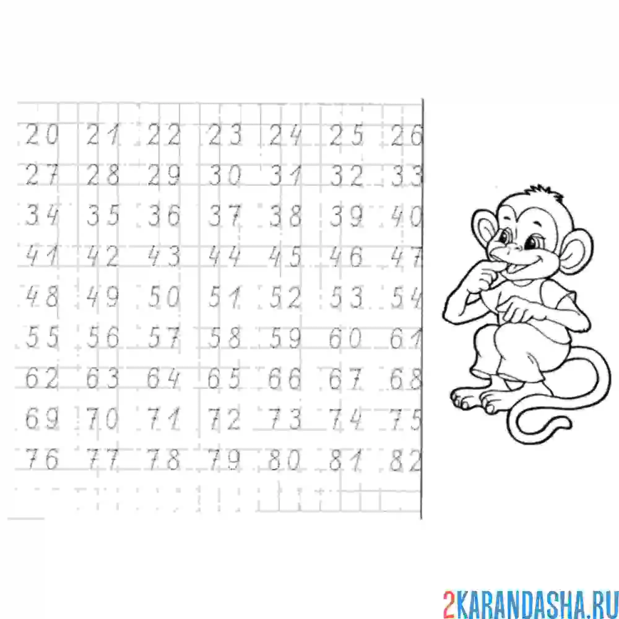 Раскраска прописи числа от 20 до 80