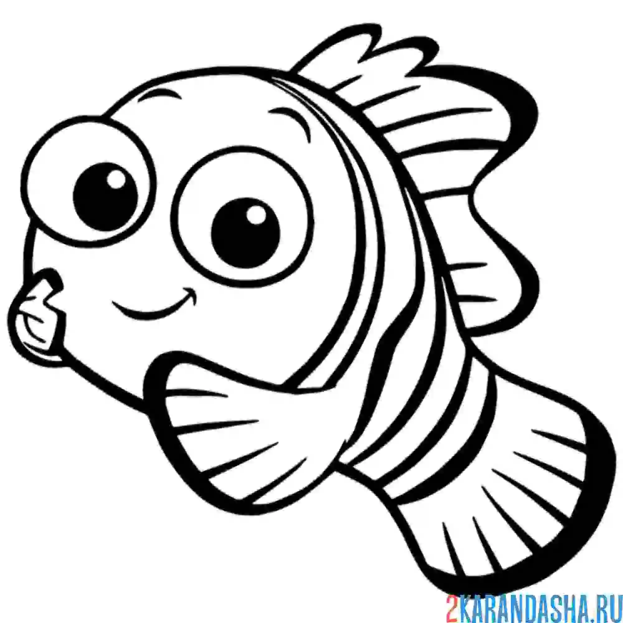 Раскраска мультяшная рыбка