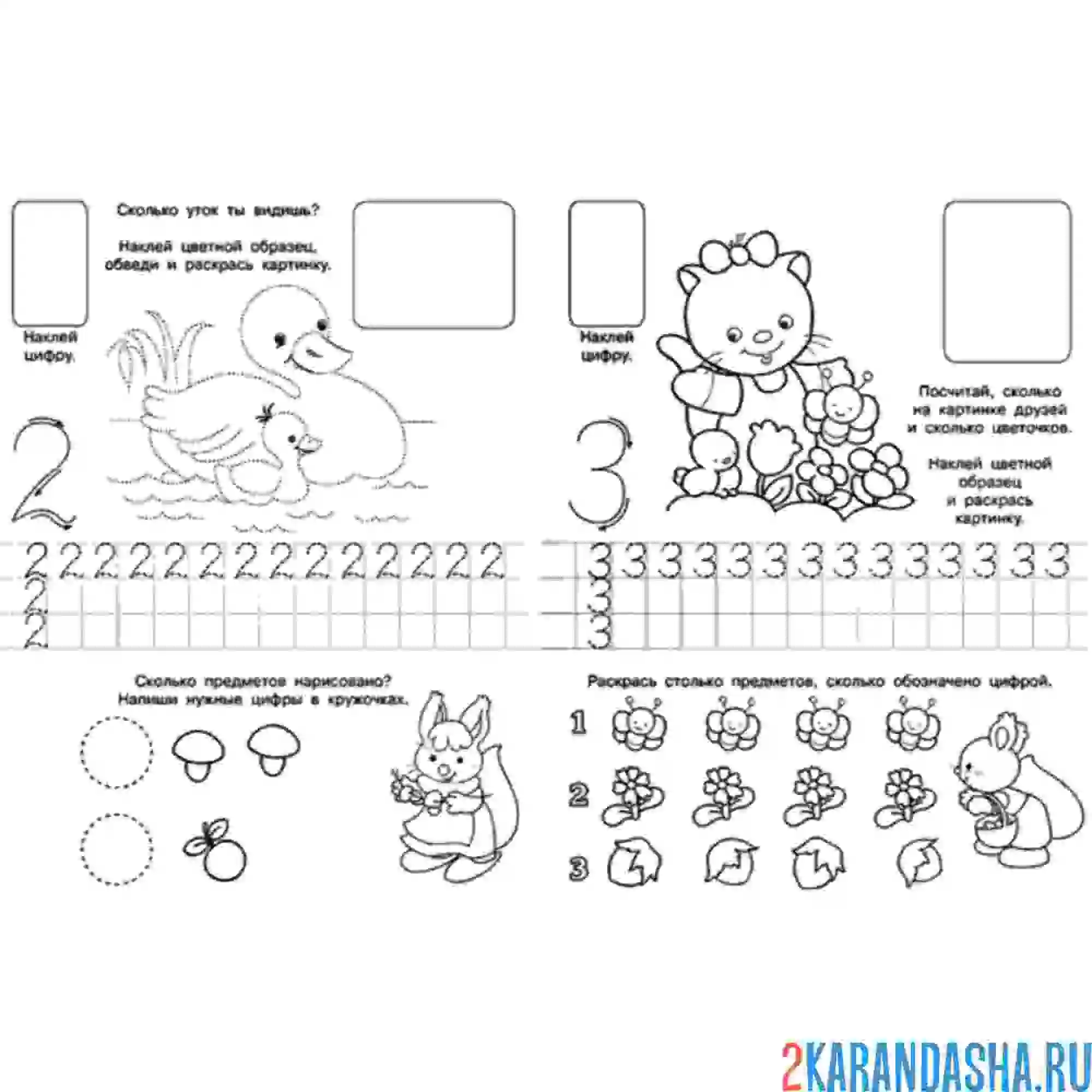 Раскраска пропись цифры 2 и 3