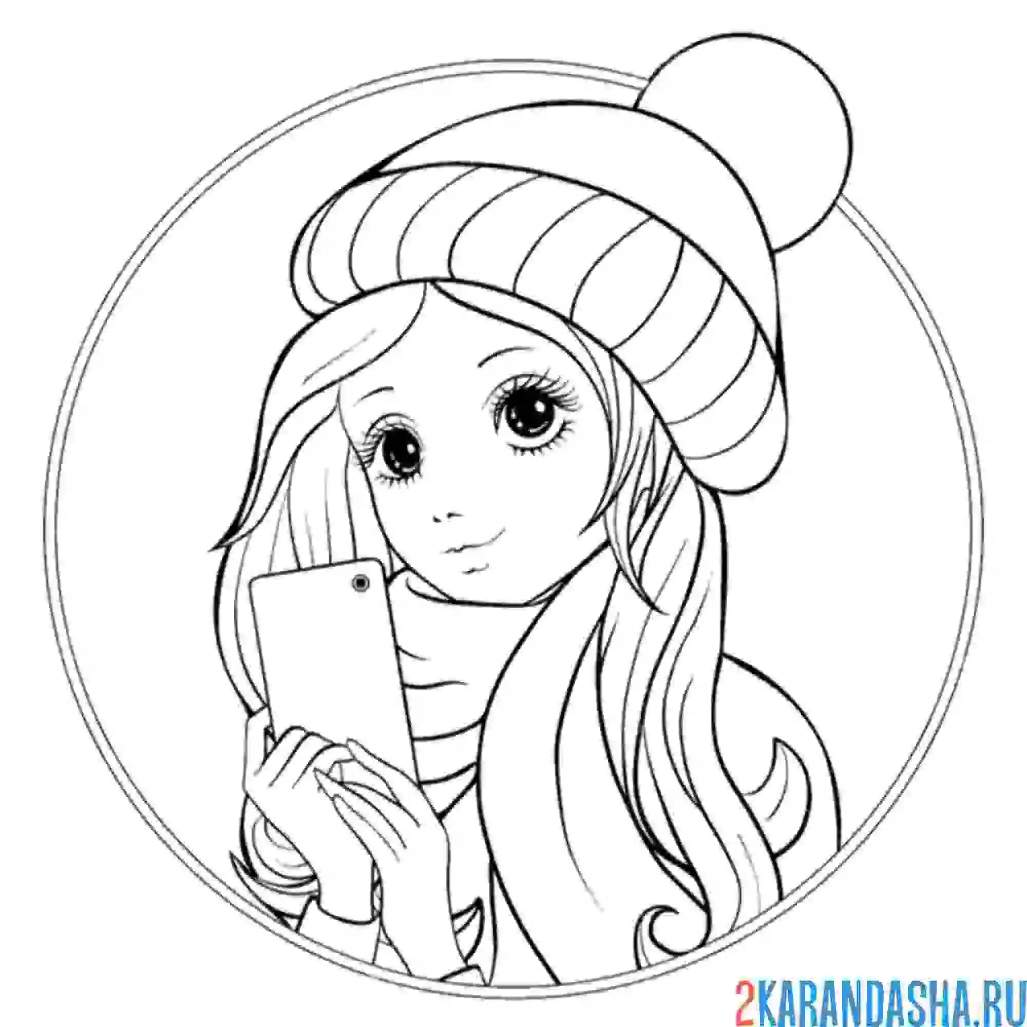 Раскраска селфи девушка в шапке