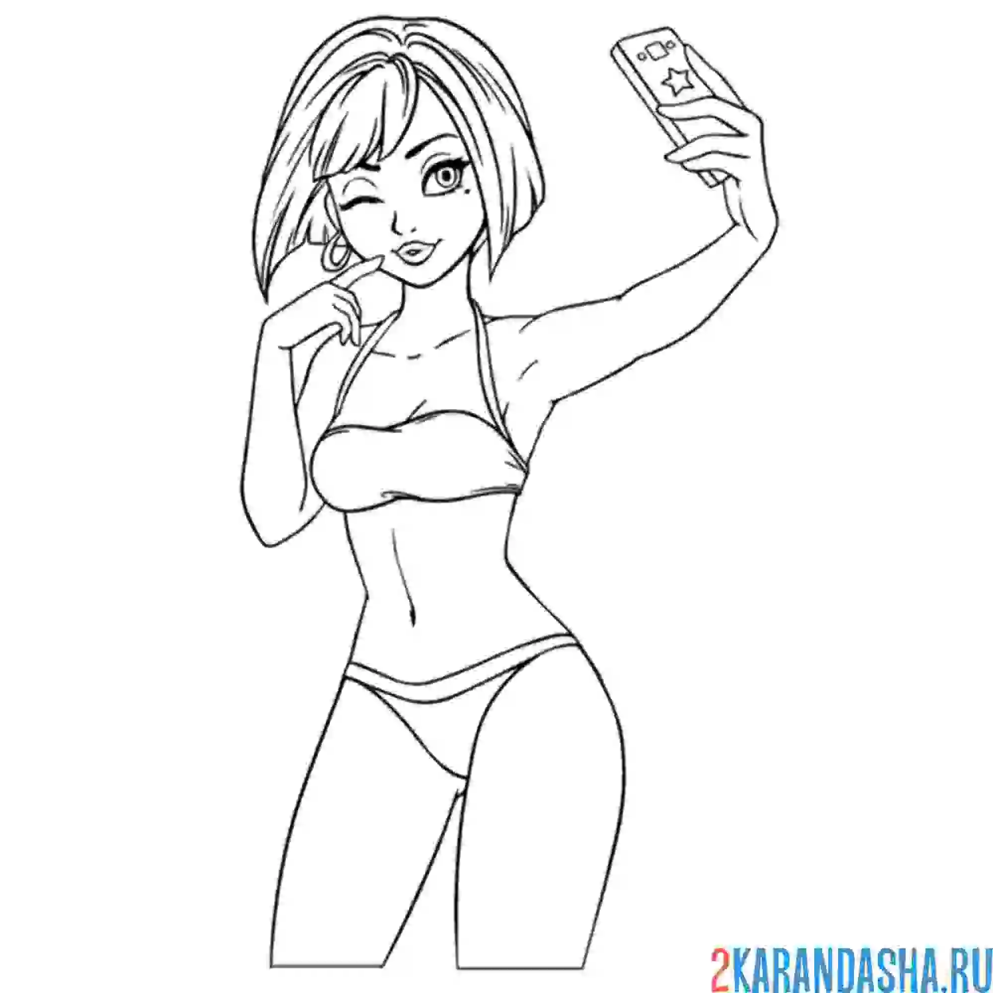 Раскраска селфи девушка в купальнике