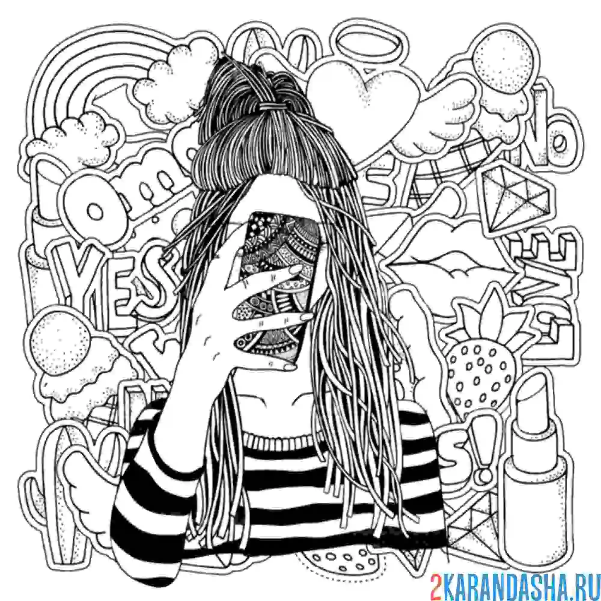 Раскраска девушка делает селфи