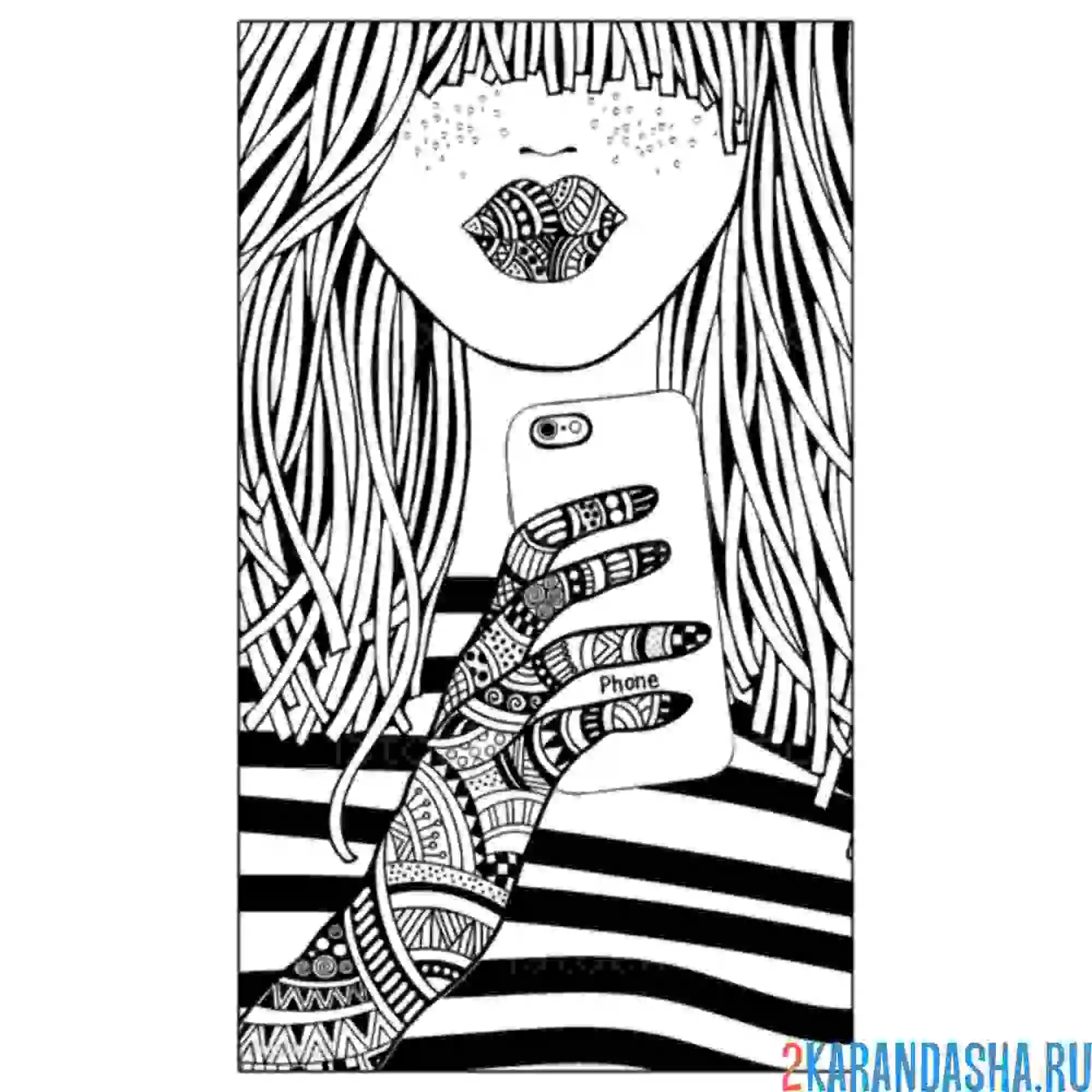 Раскраска селфи с айфоном у девушки