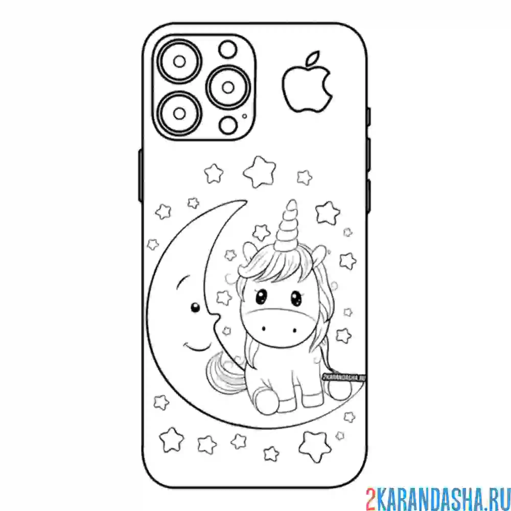 Раскраска айфон единорог на луне