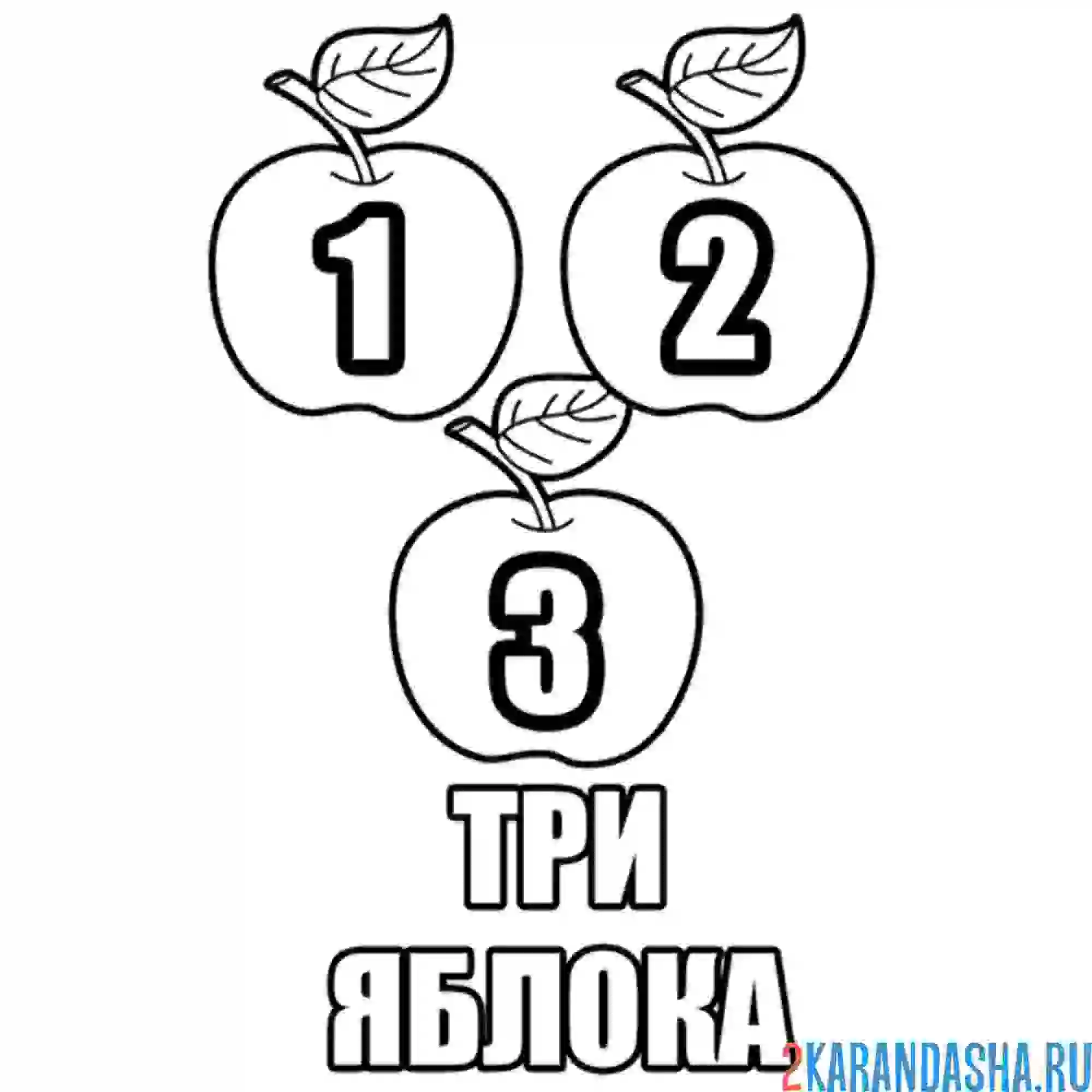 Раскраска три яблока учимся считать