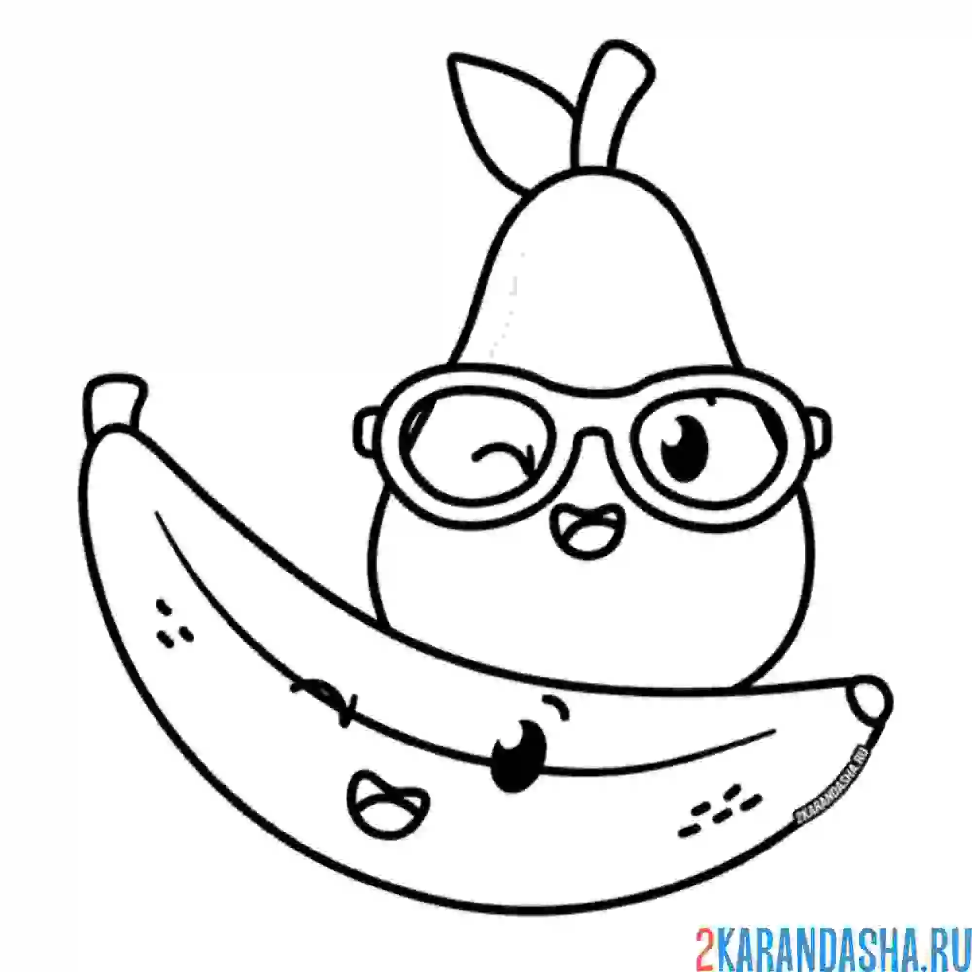 Раскраска груша и банан кавай