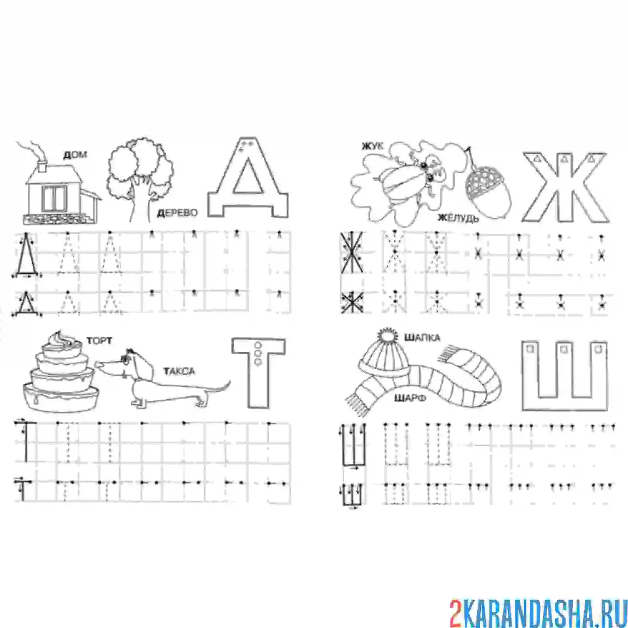 Раскраска пропись буква д т ж ш