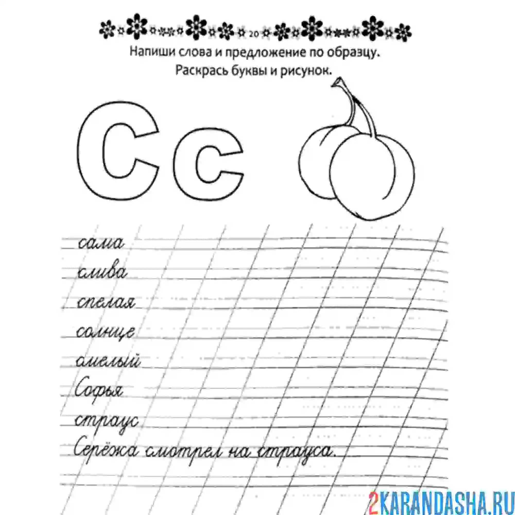 Раскраска пропись буква с с картинкой