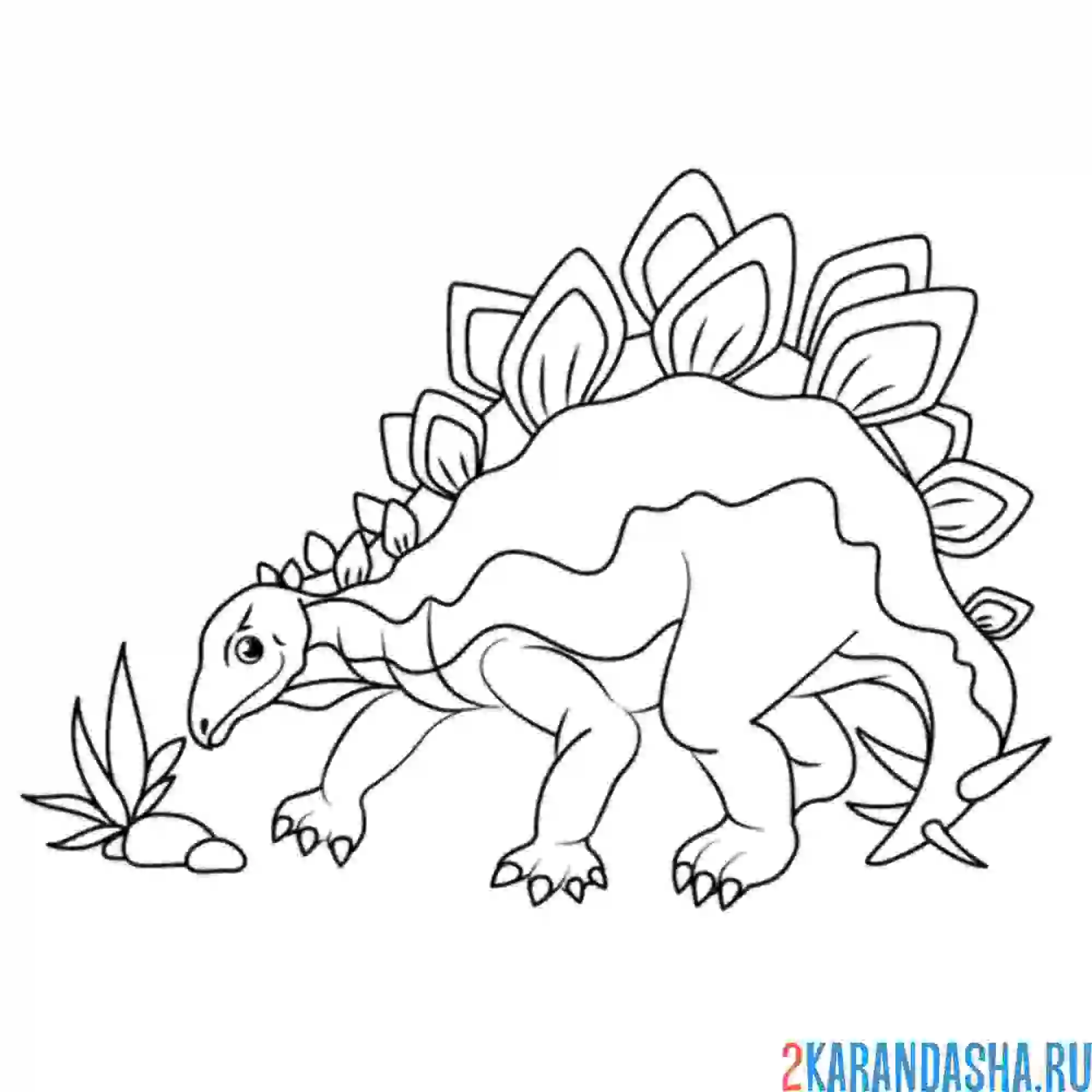 Раскраска динозавр стегозавр у растения