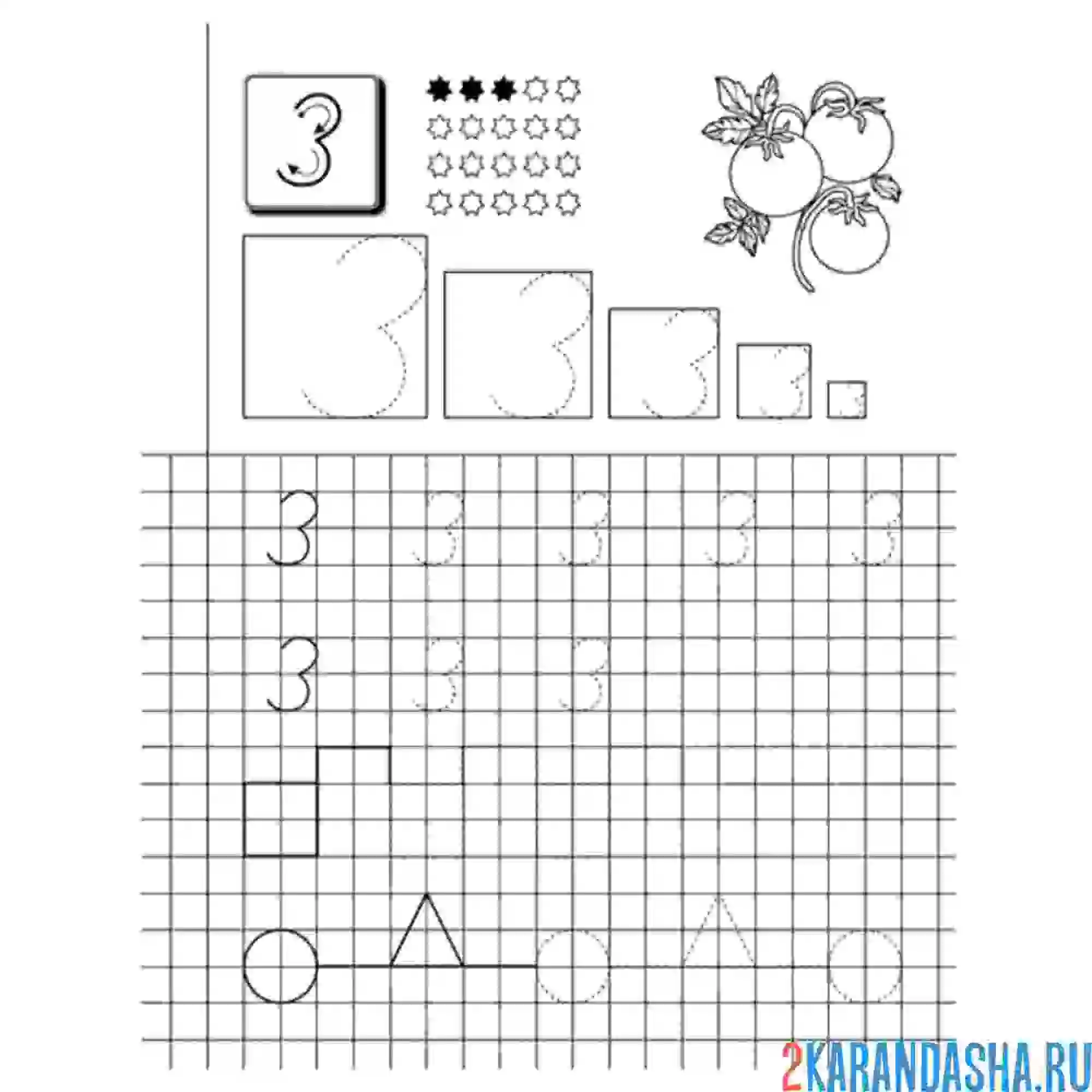 Раскраска пропись цифра 3 в школу