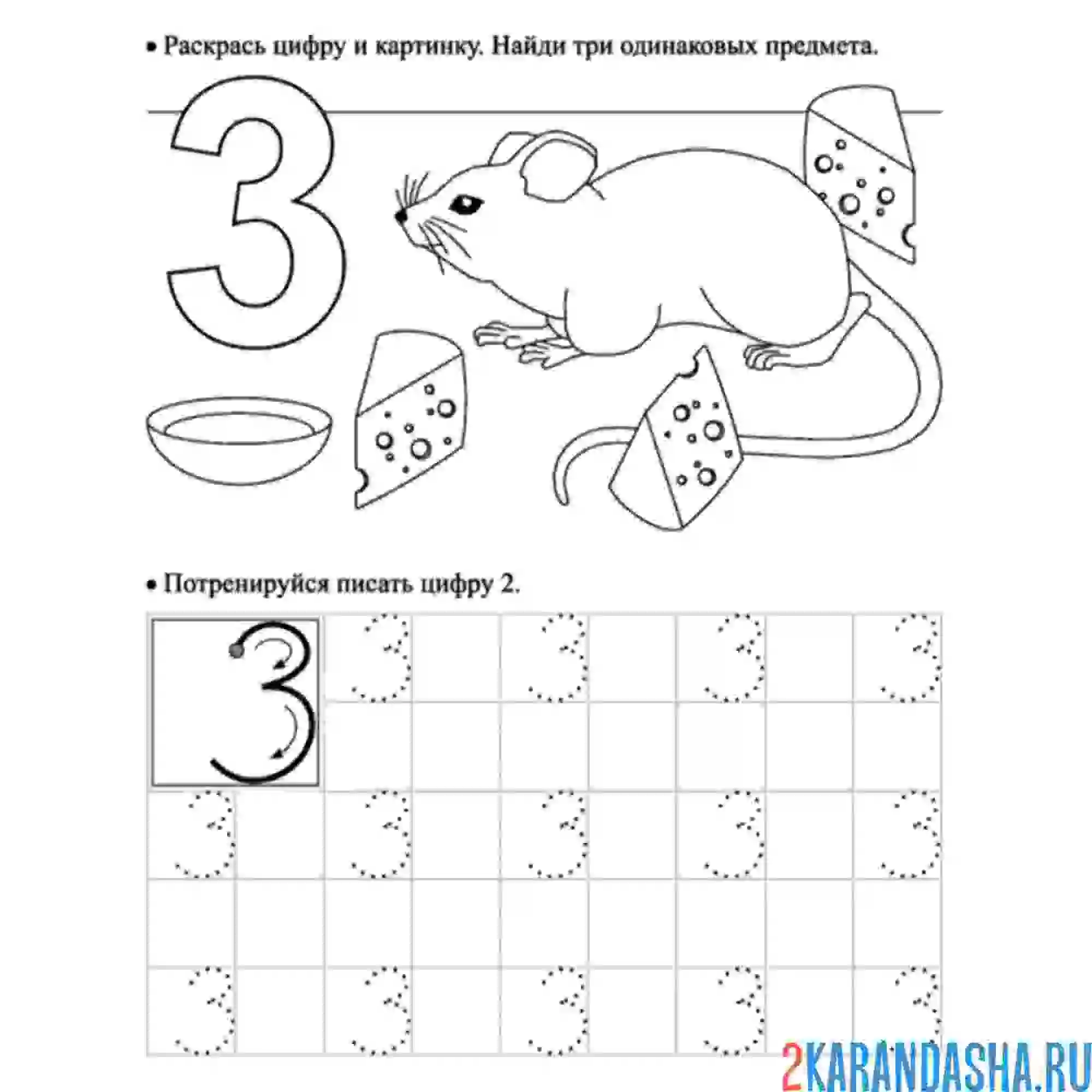 Раскраска пропись цифра 3 выполни задание