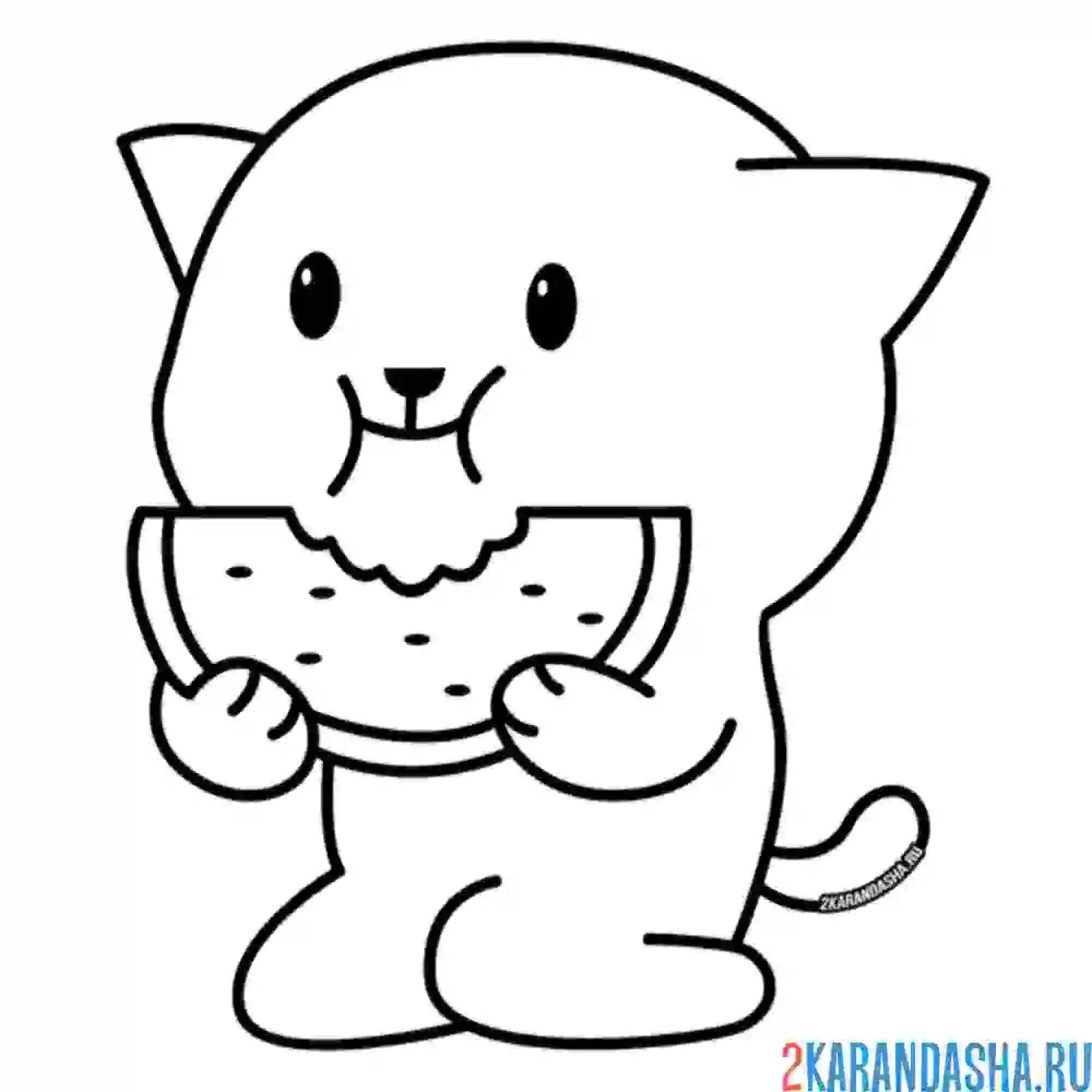 Раскраска кот ест арбуз