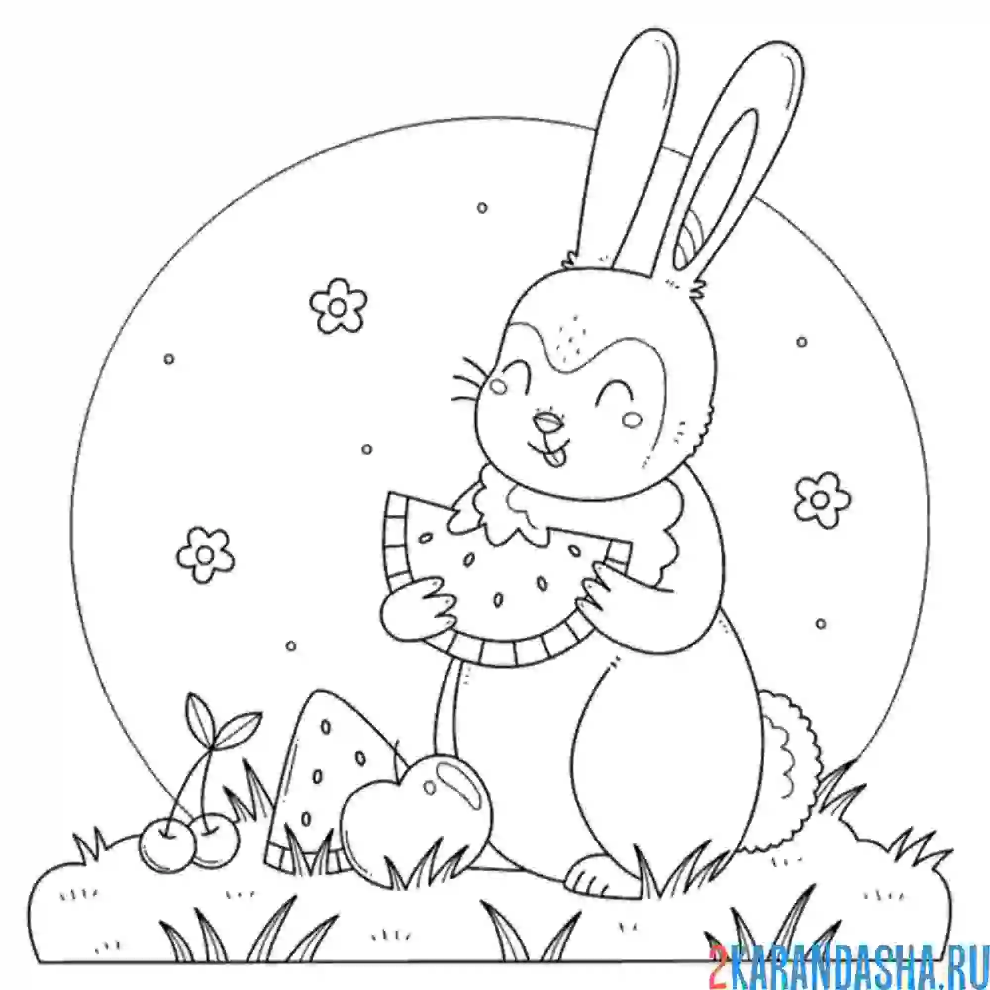 Раскраска зайчик ест арбуз