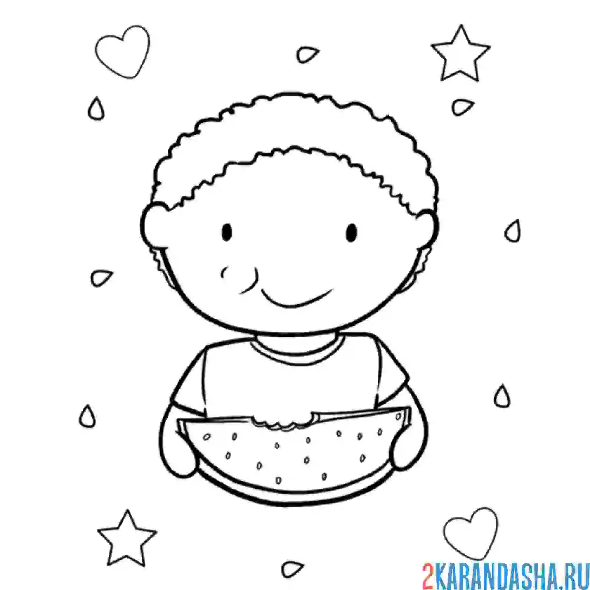 Раскраска мальчик ест арбуз