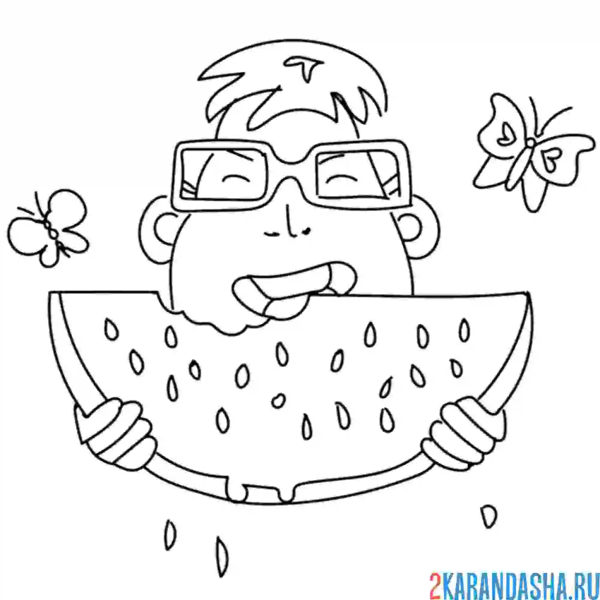 Раскраска человек ест арбуз